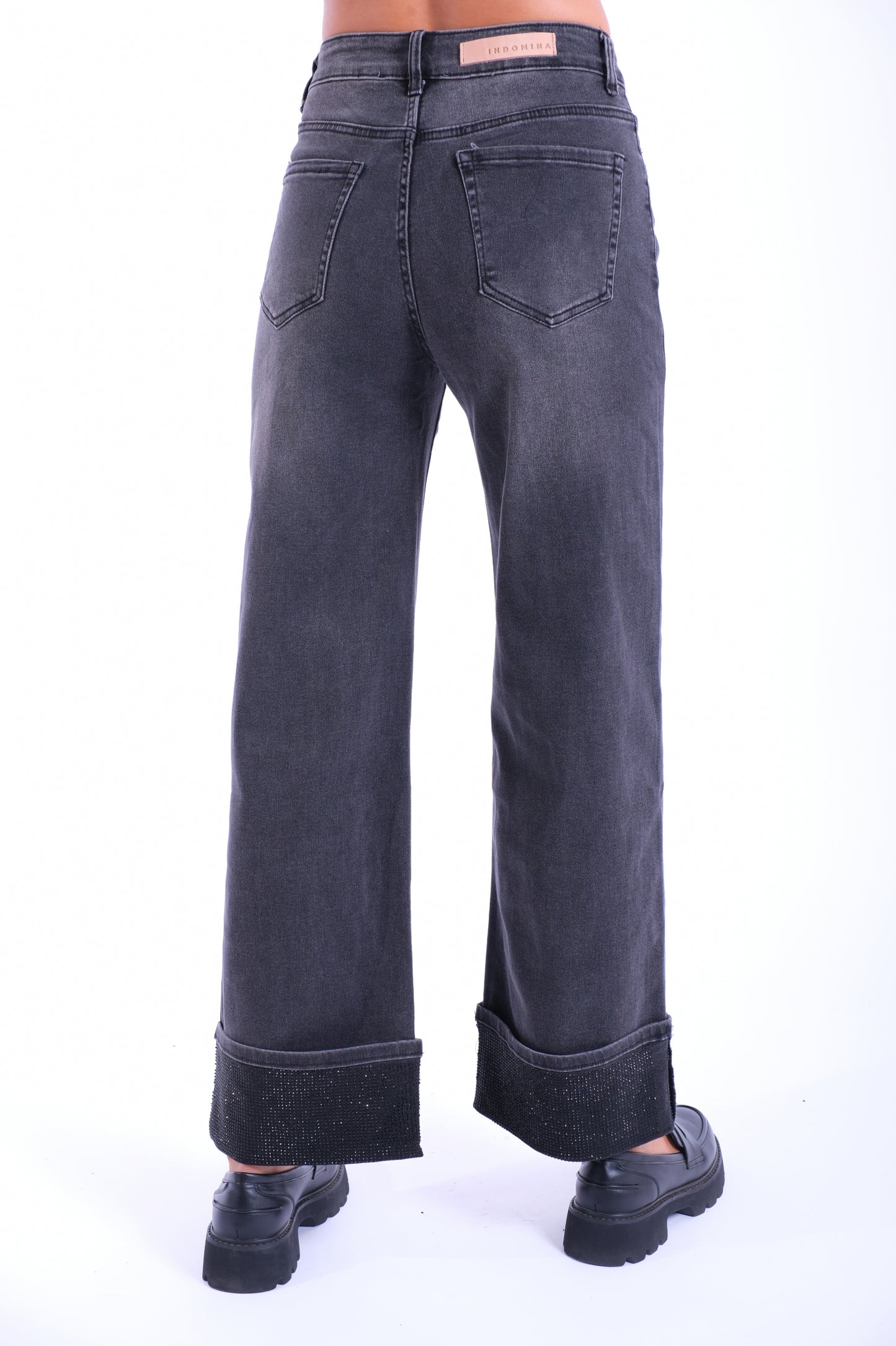 JEANS RISVOLTO STRASS