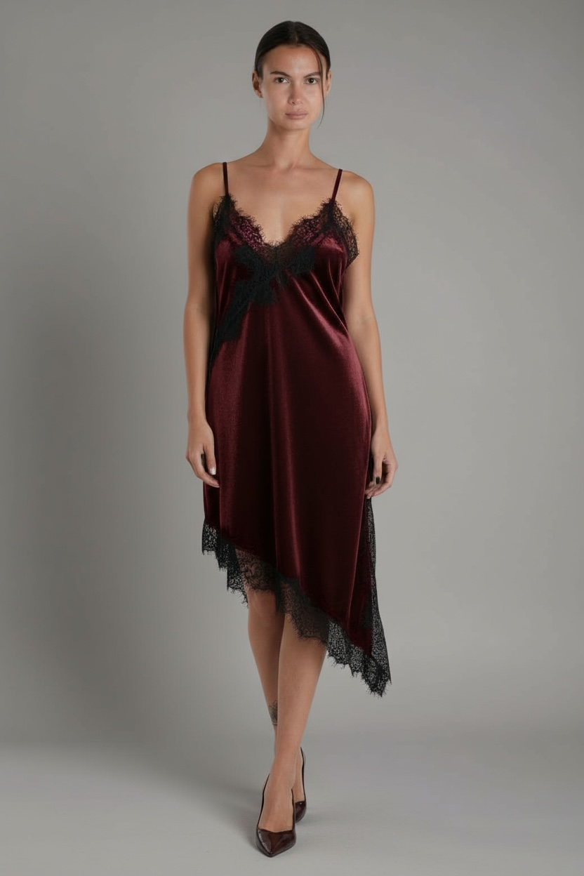 ABITO DIAGONALE CON RICAMI|Colore:Bordeaux