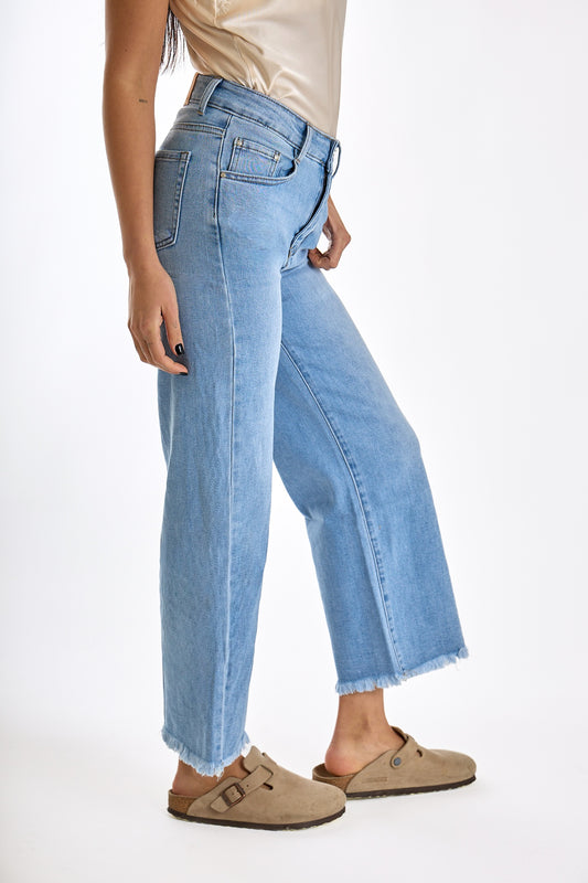 JEANS GAMBA LARGA SFRANGIATO|Colore:Jeans