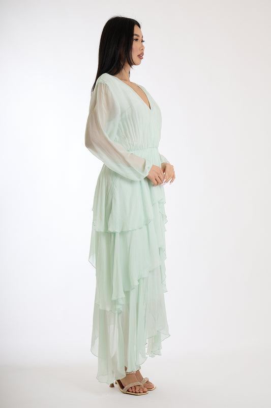 ABITO LUNGO BALZE SETA|Colore:Menta