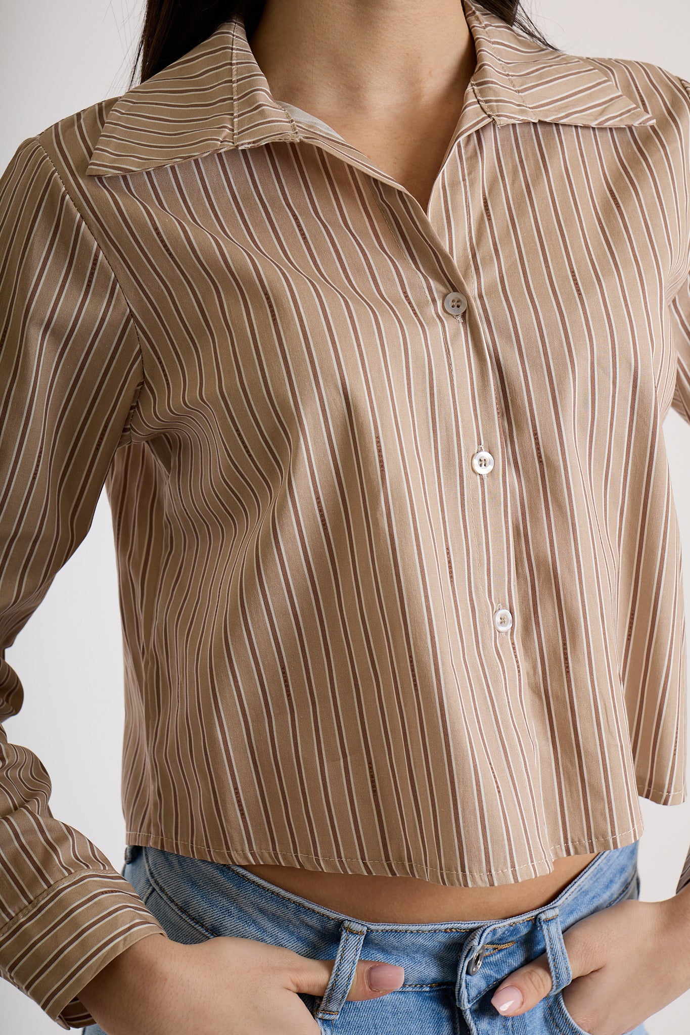 CAMICIA CORTA RIGATA|Colore:Sabbia