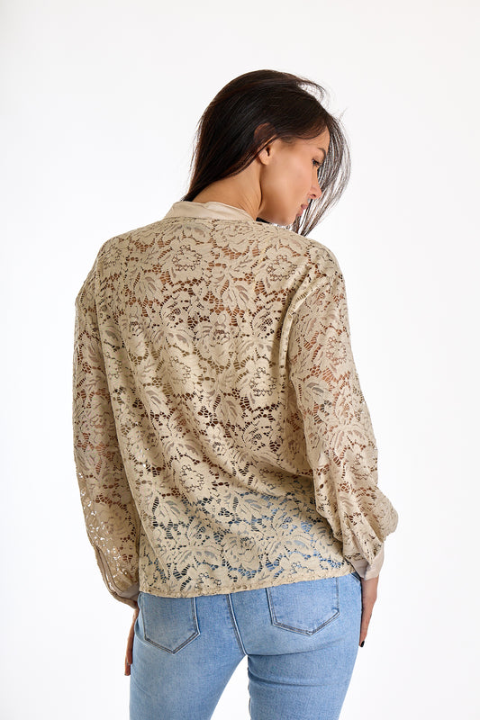 CAMICIA PIZZO CON TASCHE|Colore:Sabbia