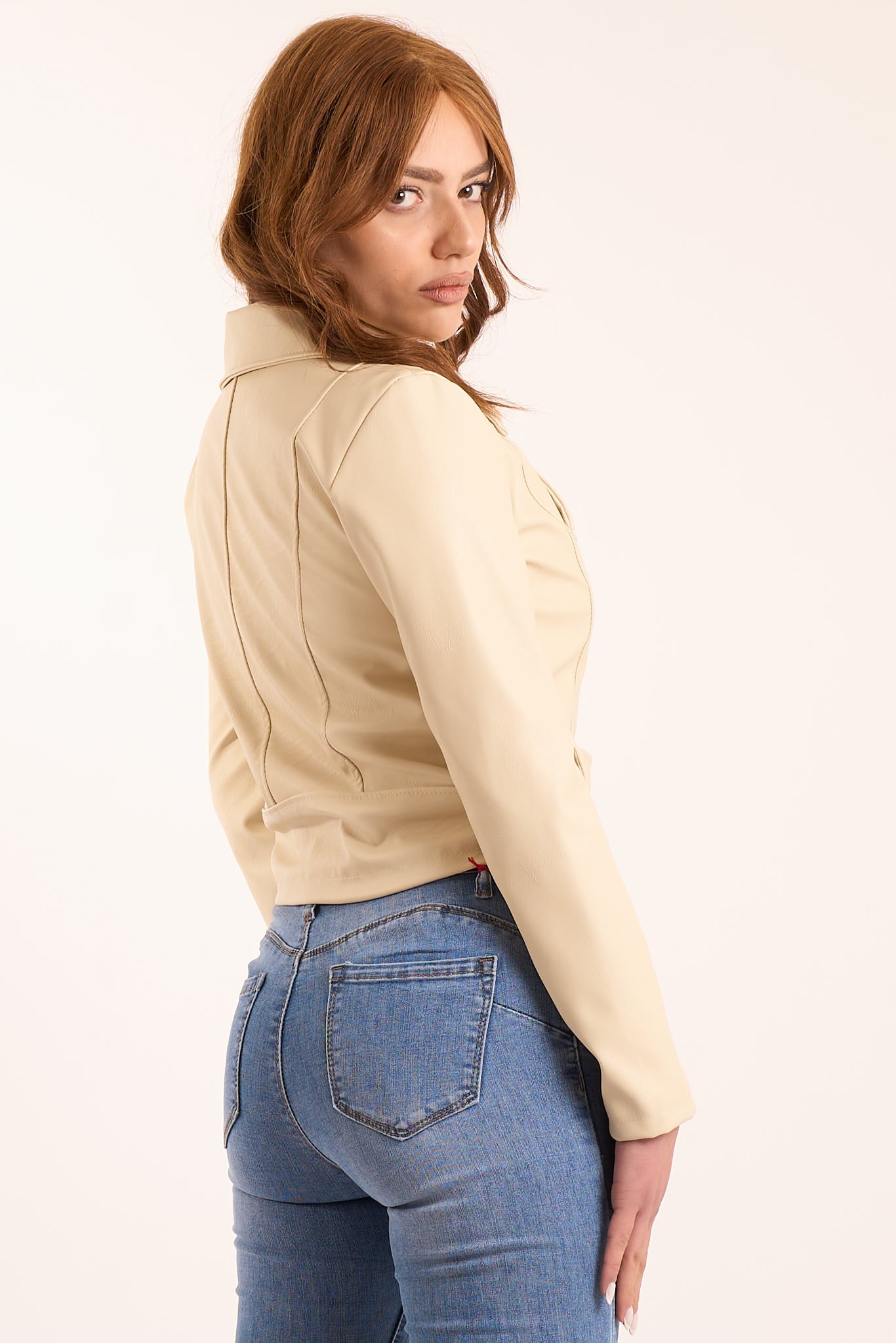 Giacca ecopelle zip con cintura