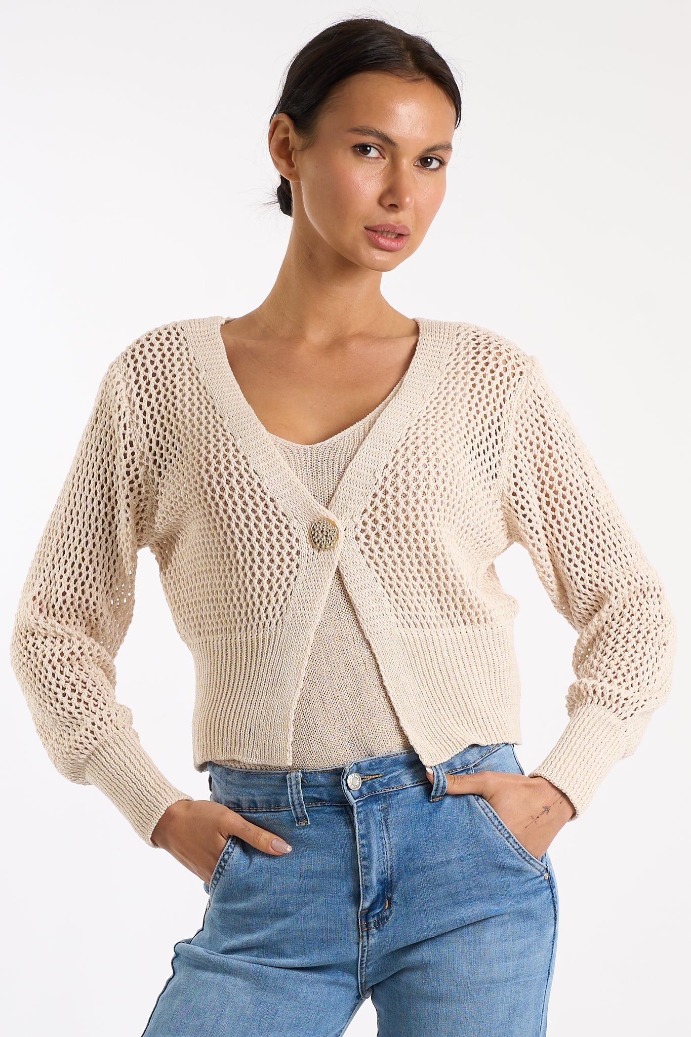 Cardigan traforato bottone