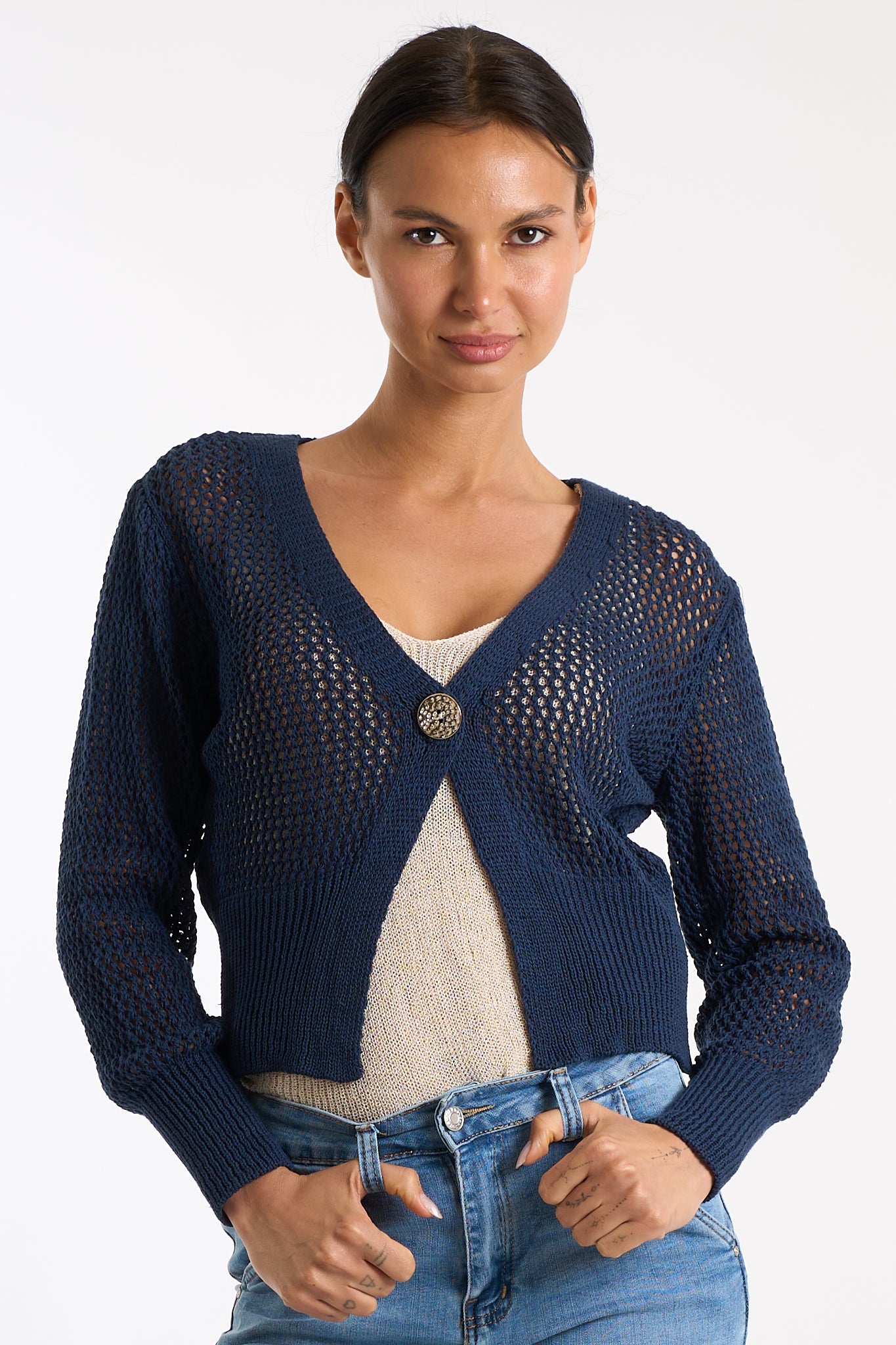 Cardigan traforato bottone
