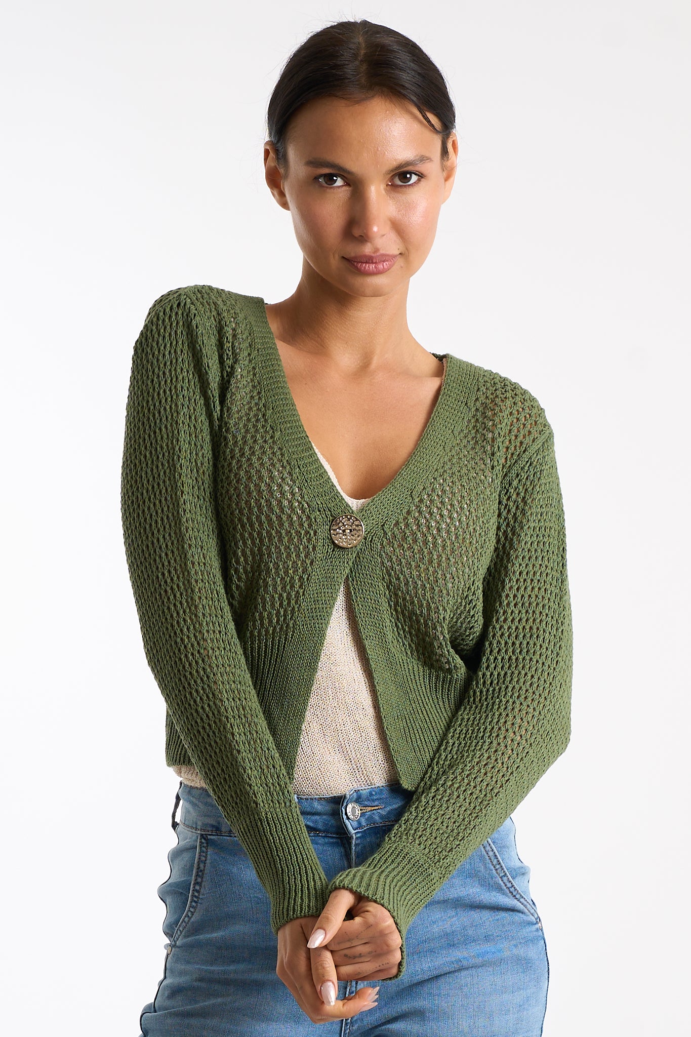 Cardigan traforato bottone
