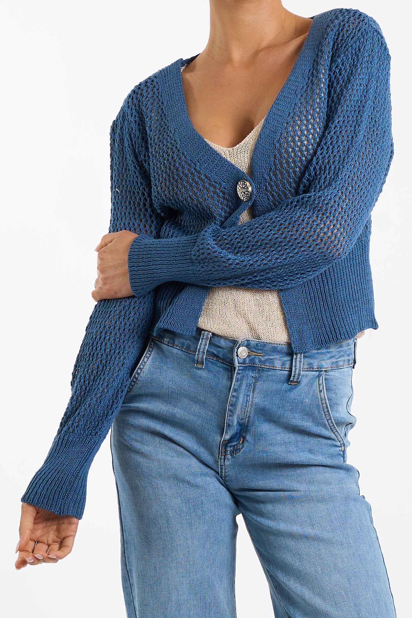 Cardigan traforato bottone
