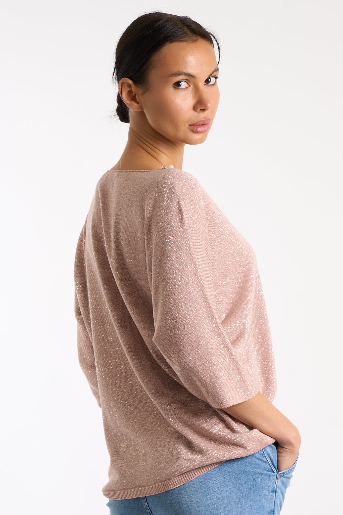 Maglia scollo V perline