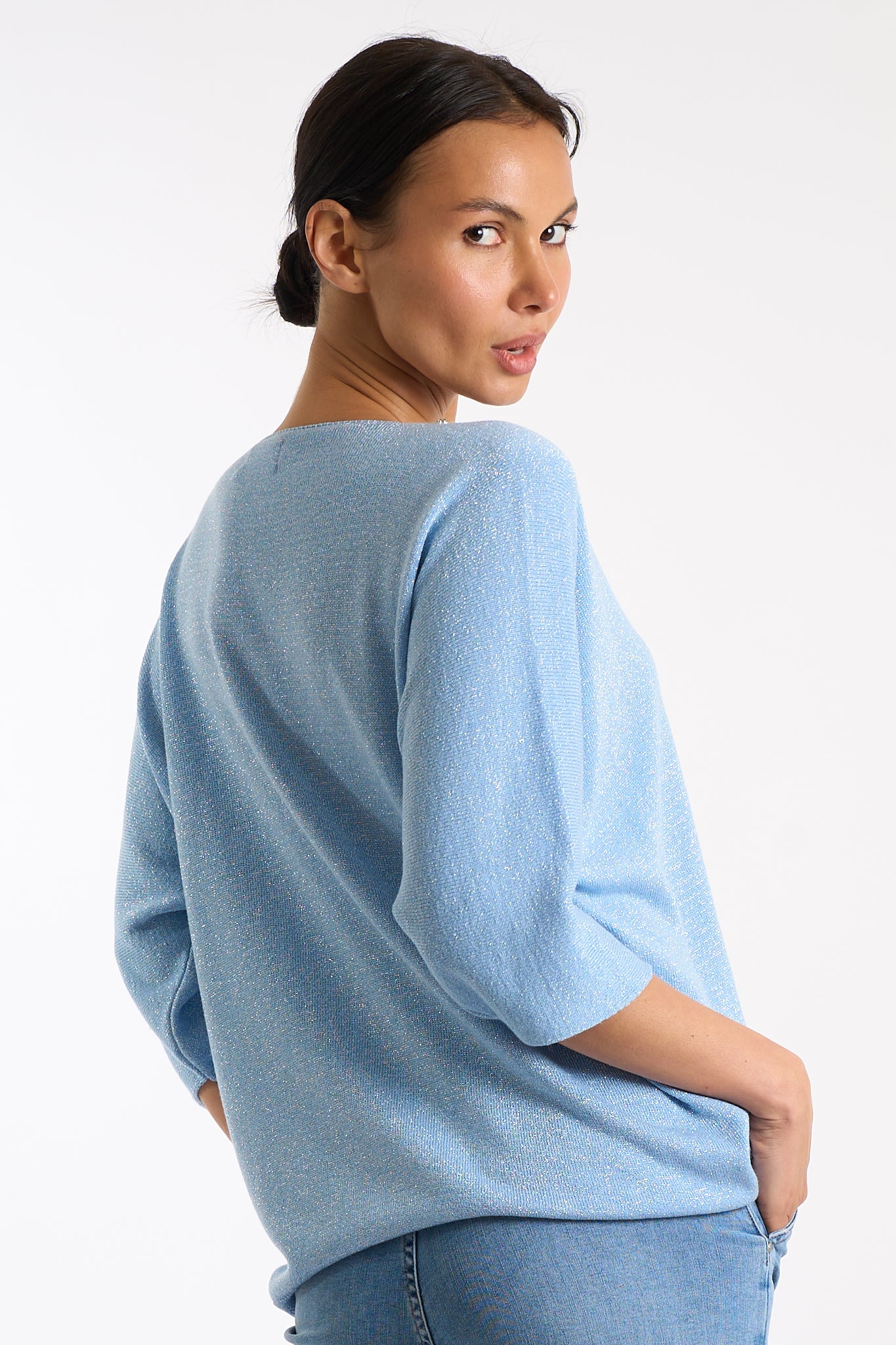 Maglia scollo V perline