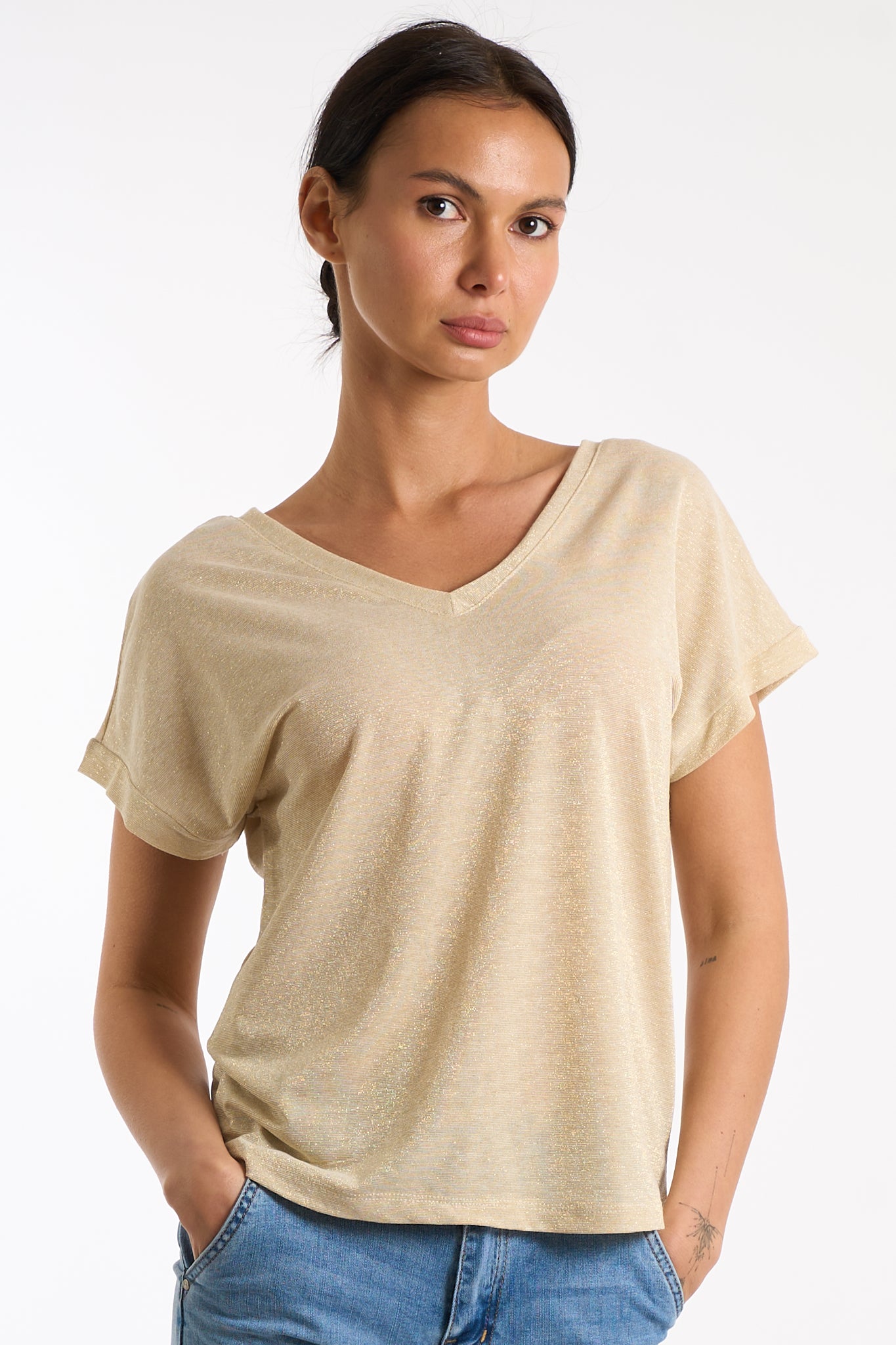 Maglia scollo V lurex