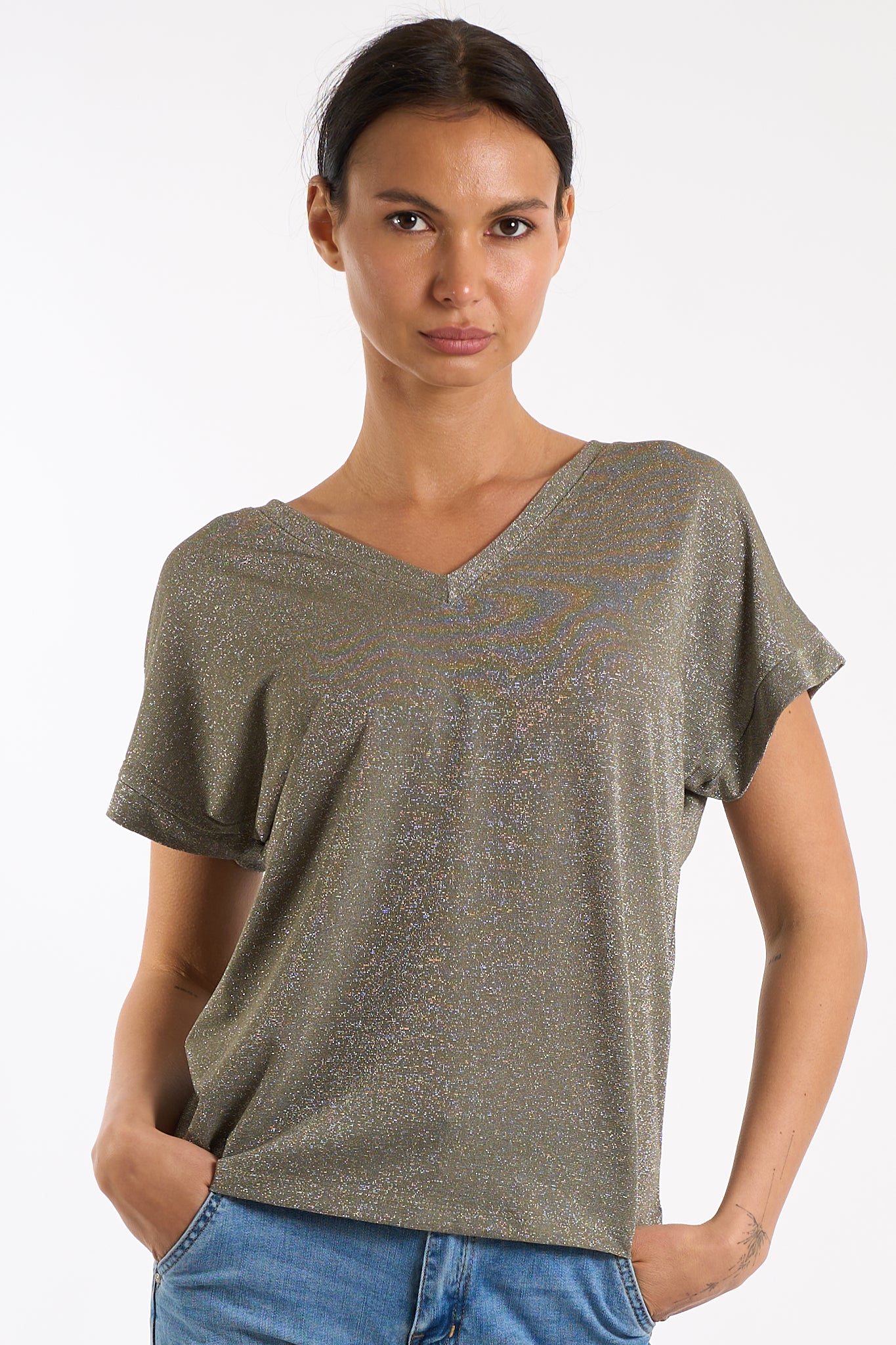 Maglia scollo V lurex