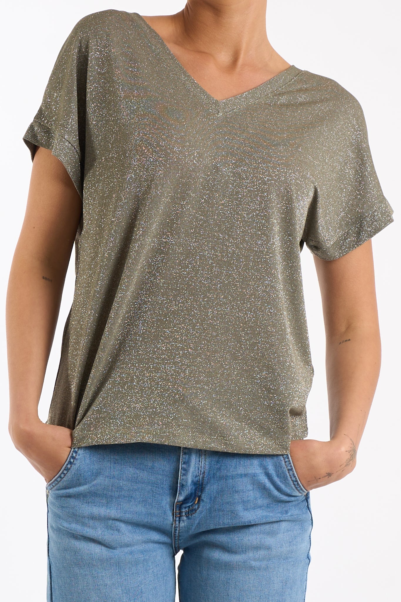 Maglia scollo V lurex