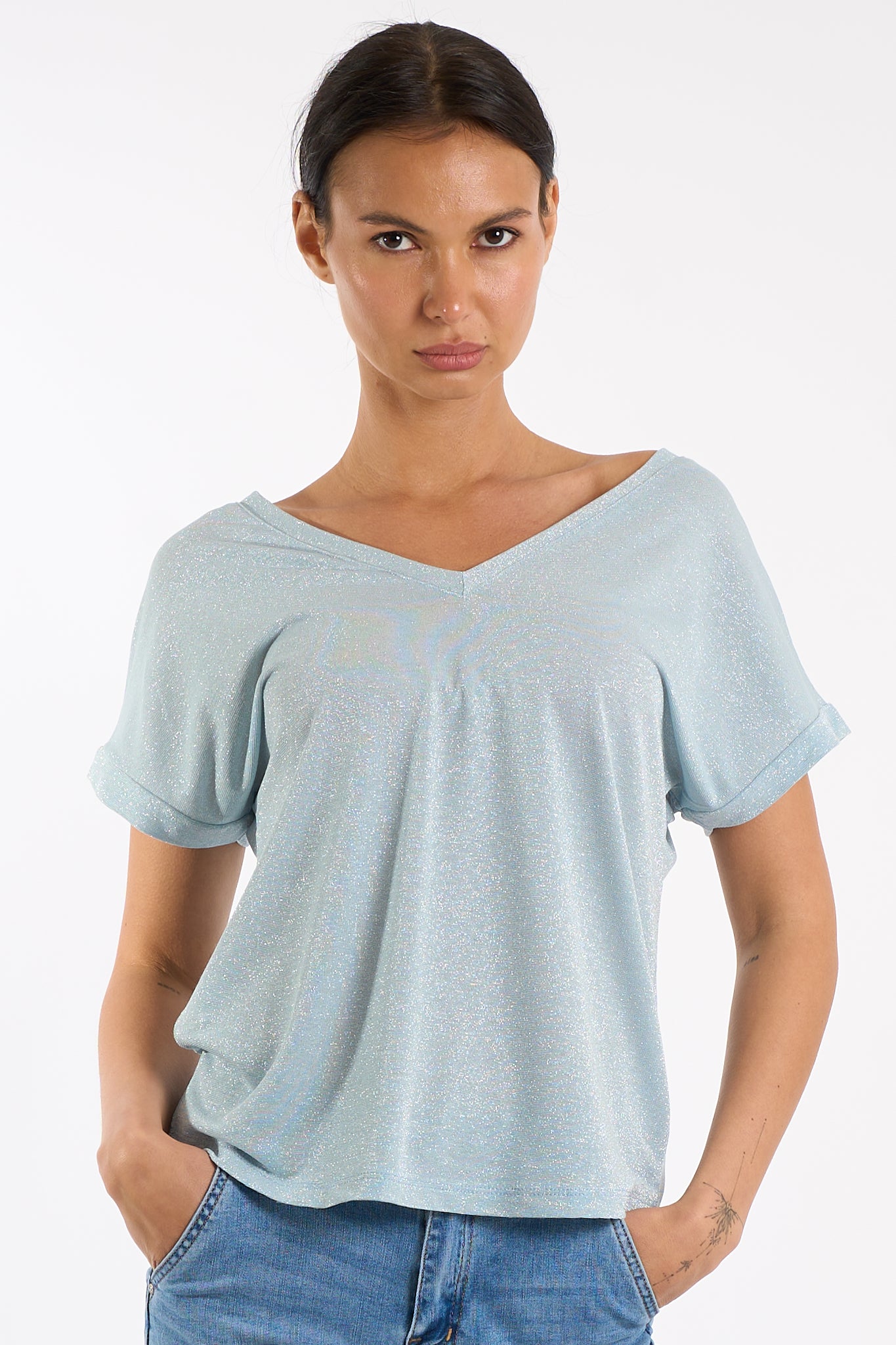 Maglia scollo V lurex