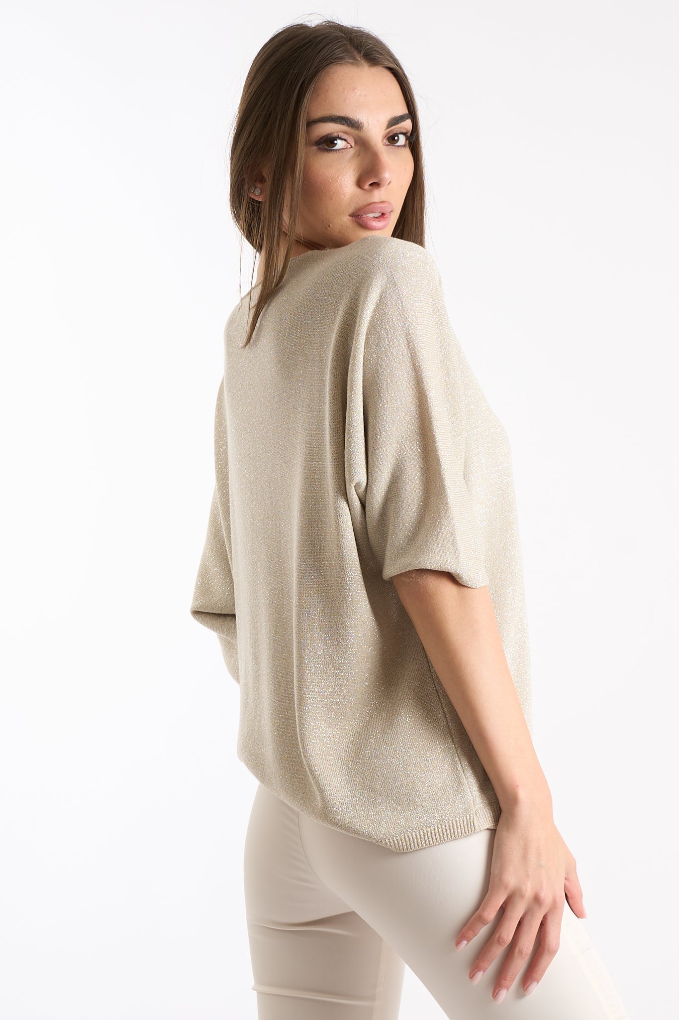 Maglia scollo V perline