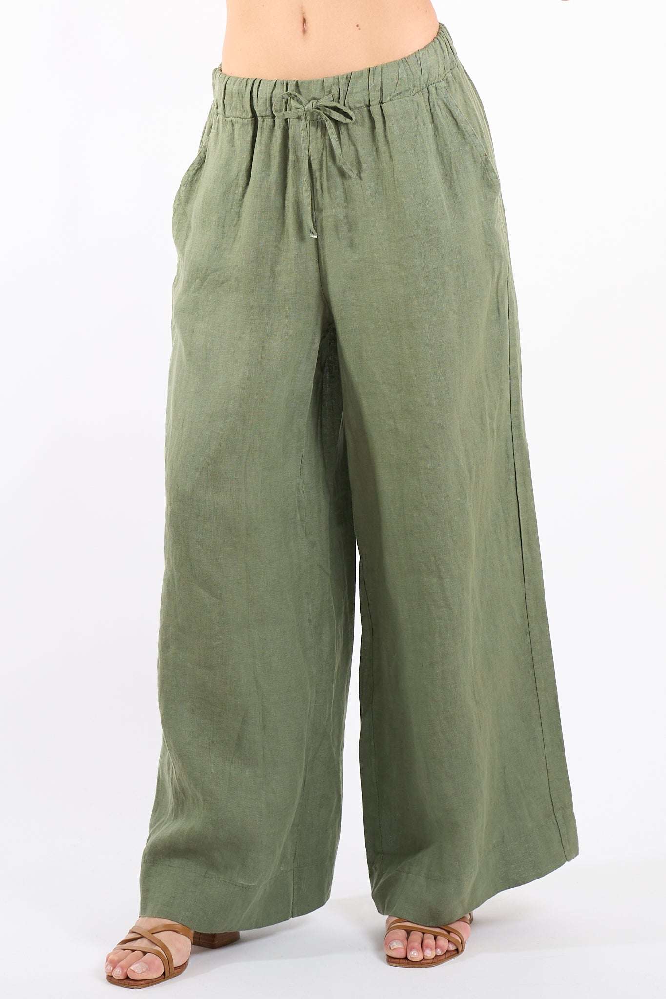 Pantalone gamba larga lino