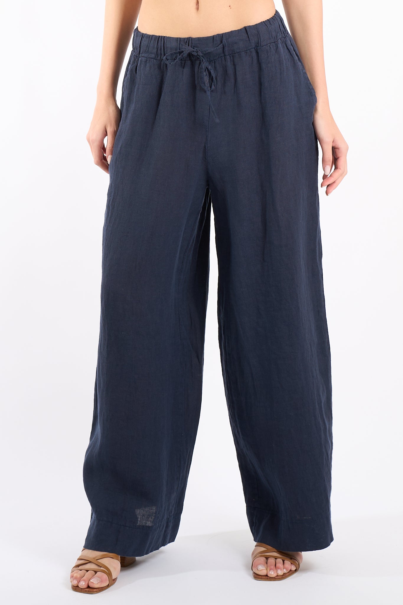 Pantalone gamba larga lino