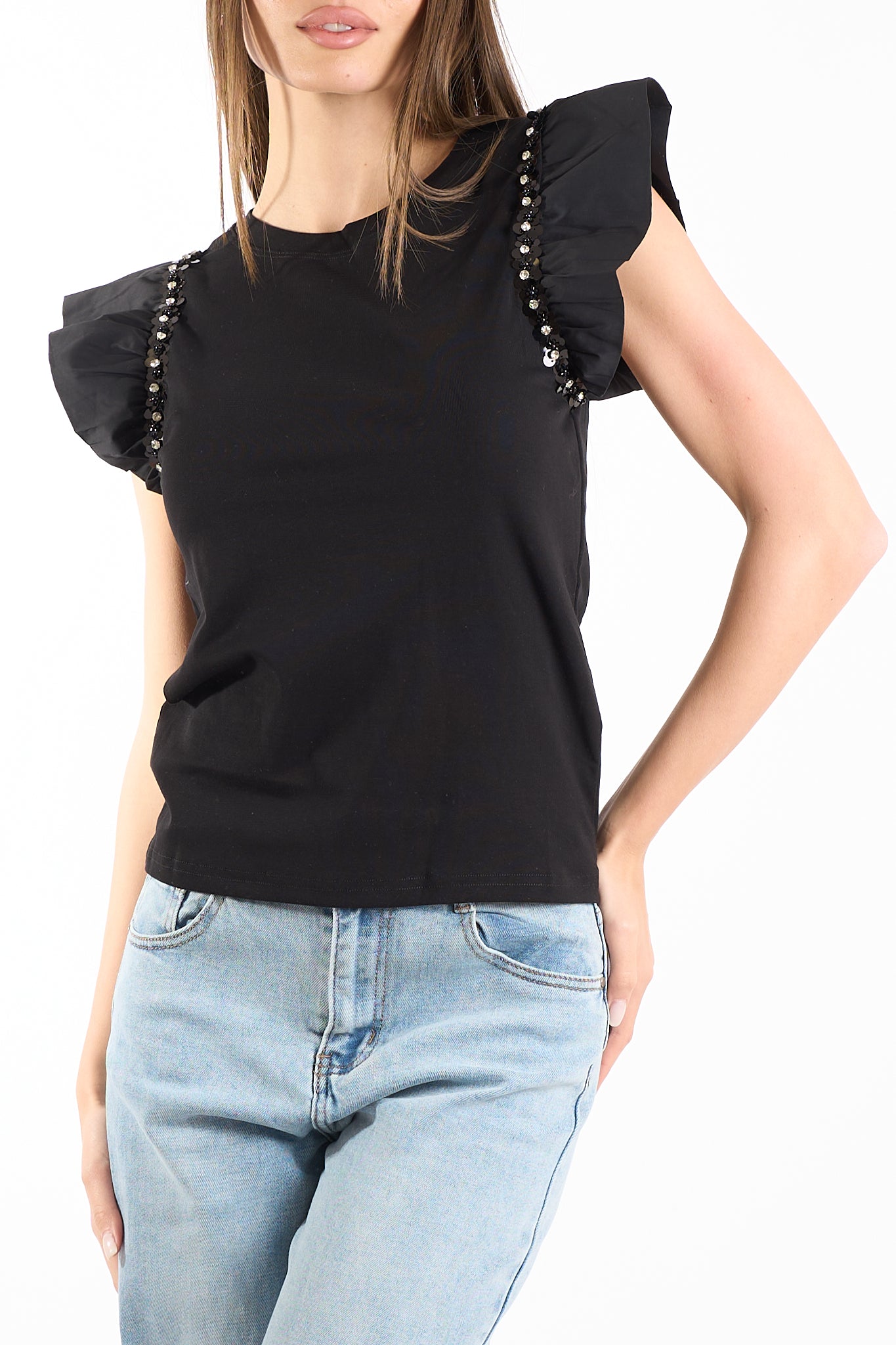 Maglia smanicata con strass