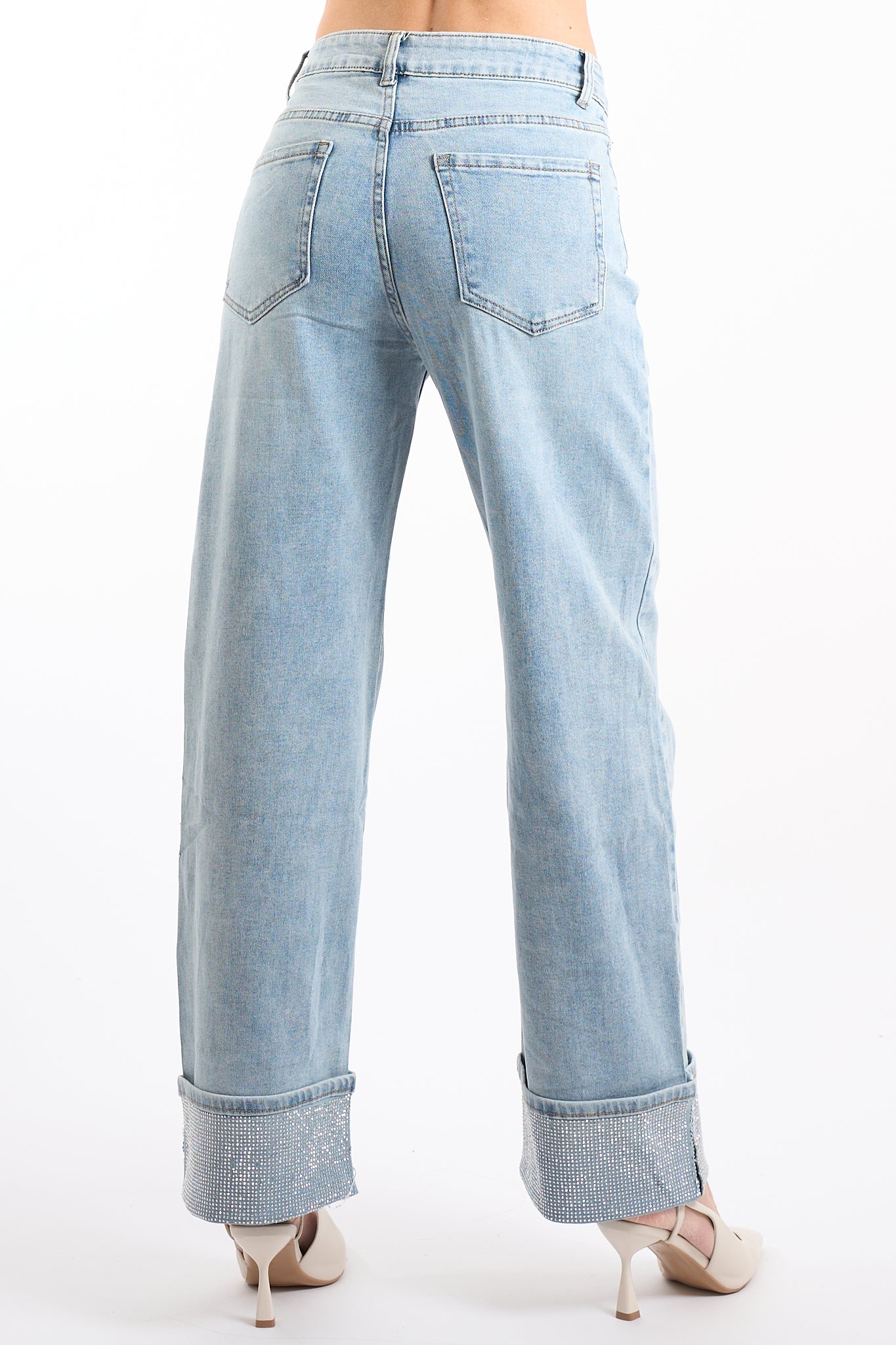 Jeans risvolto strass