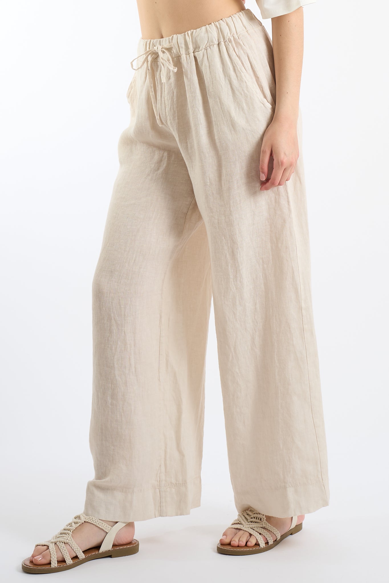 Pantalone gamba larga lino
