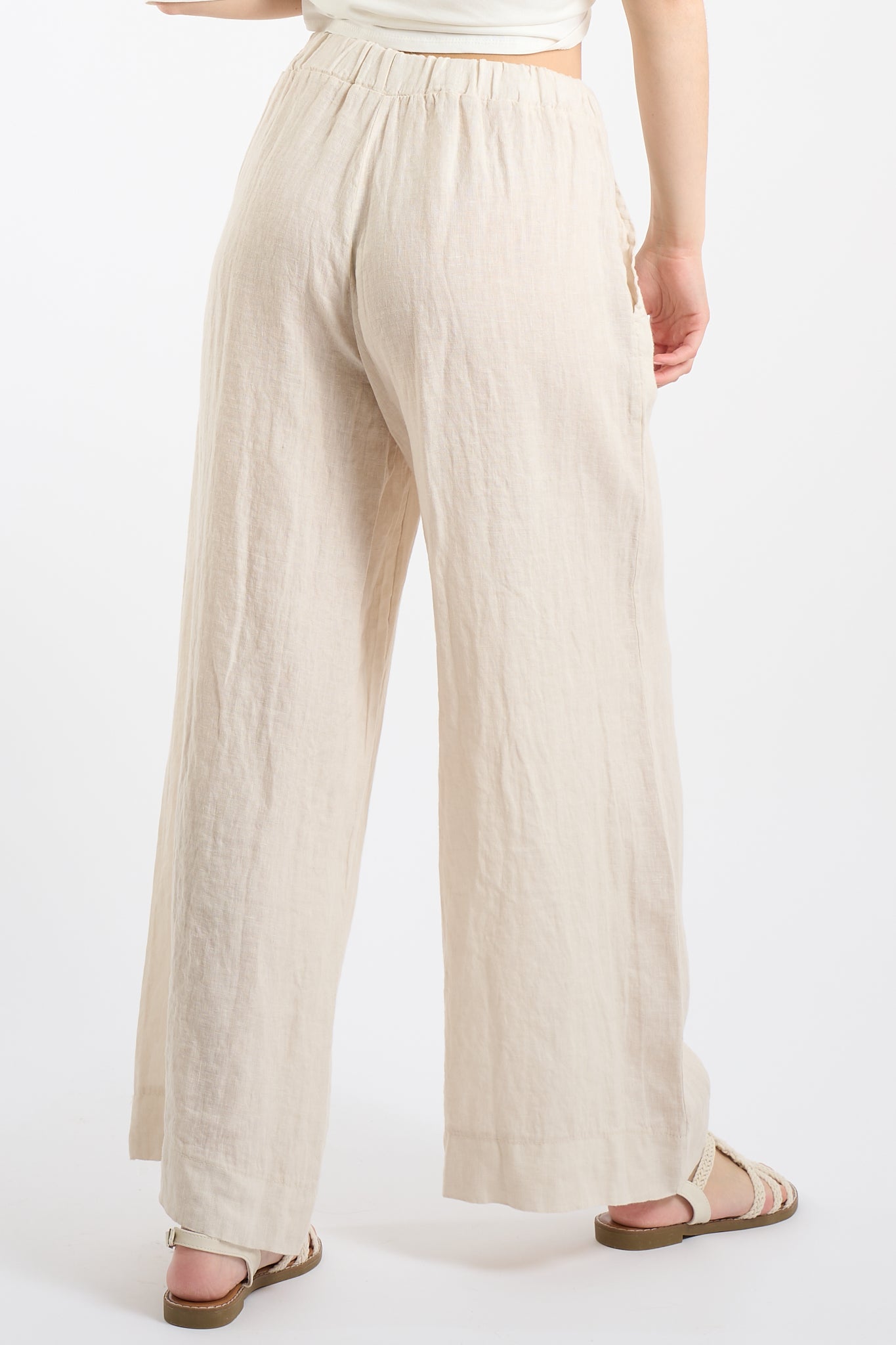 Pantalone gamba larga lino
