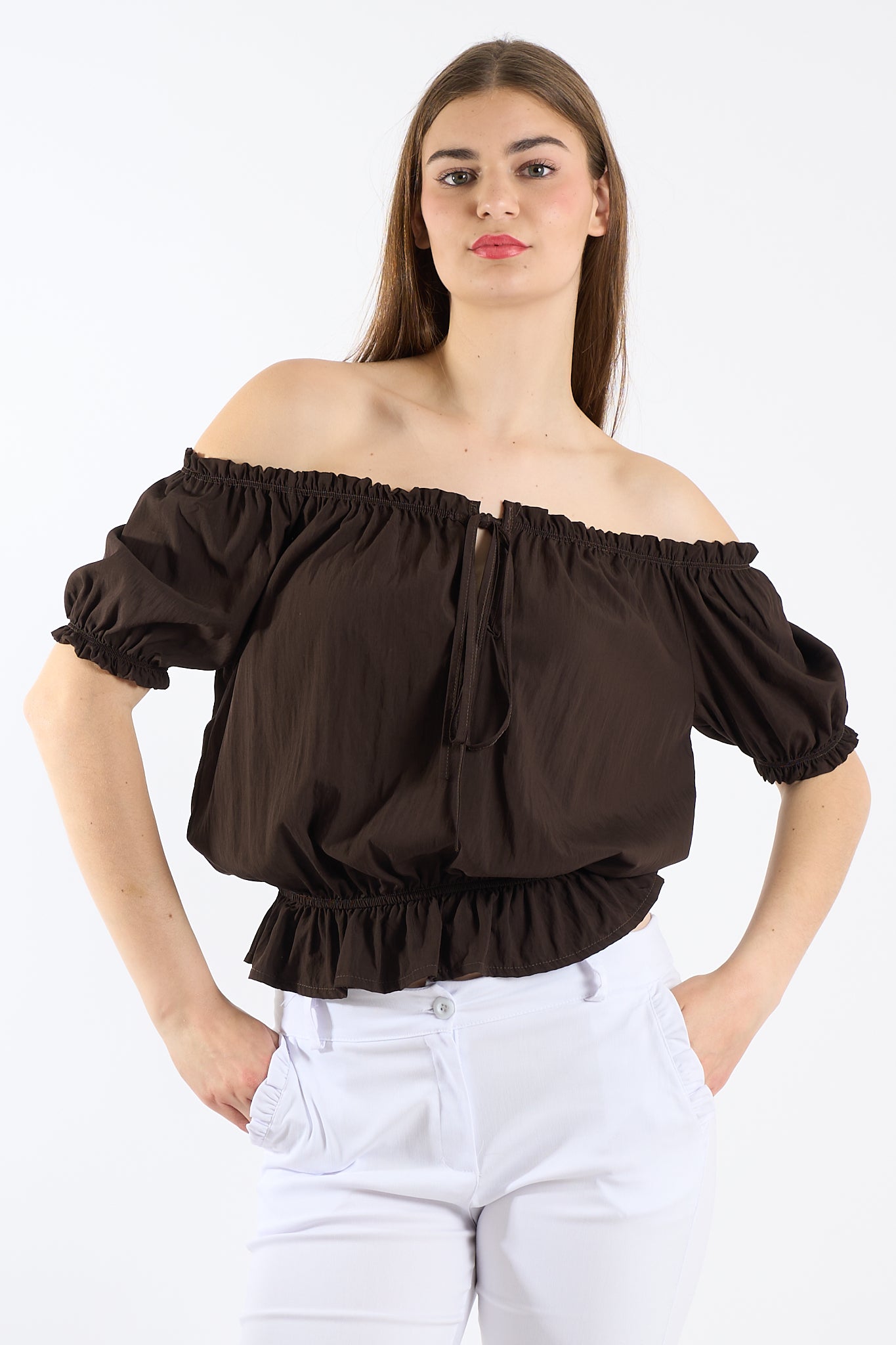 Blusa arricciata con laccio