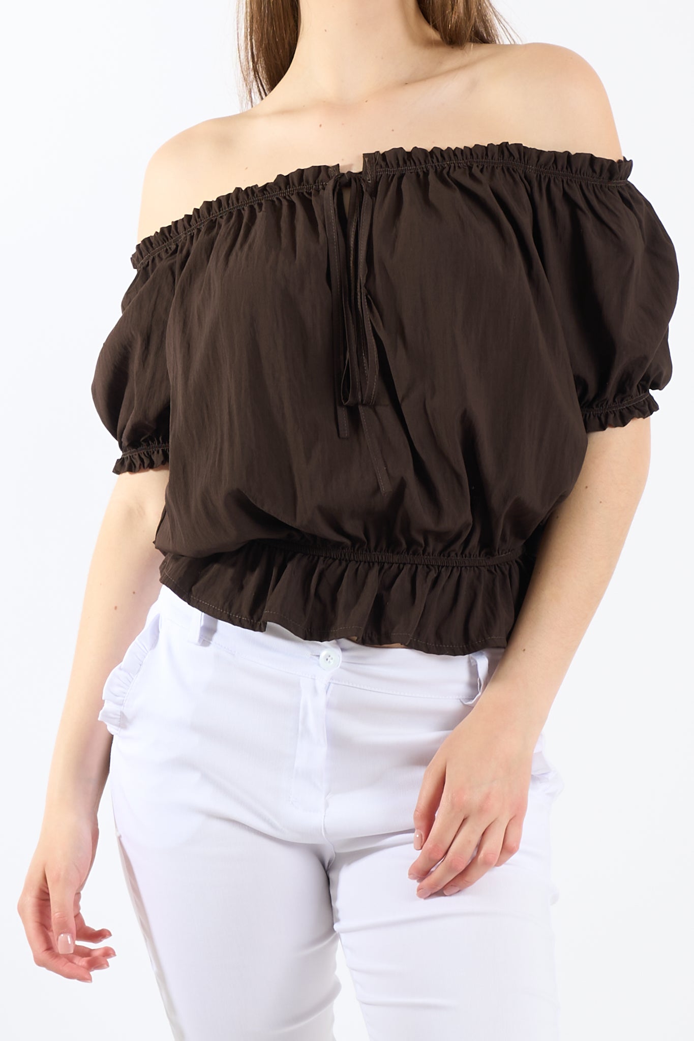 Blusa arricciata con laccio