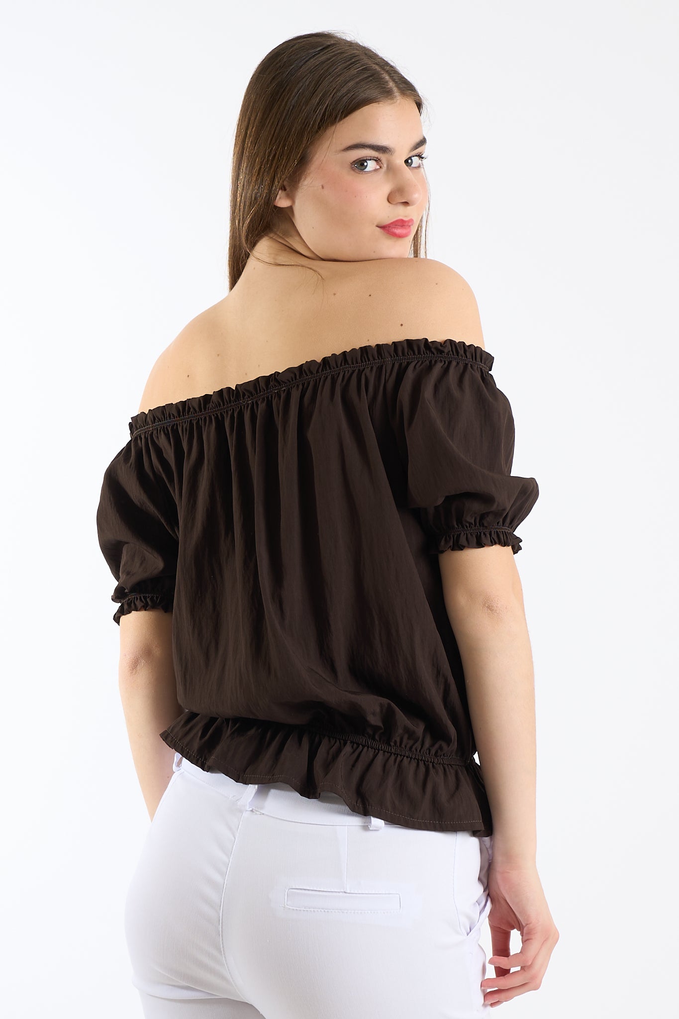 Blusa arricciata con laccio
