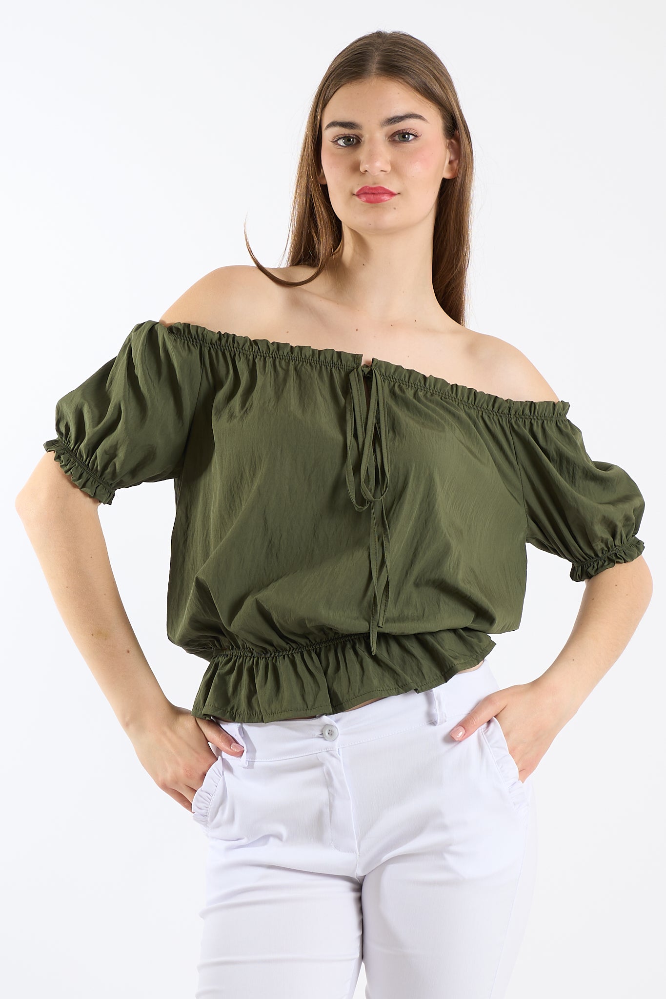 Blusa arricciata con laccio