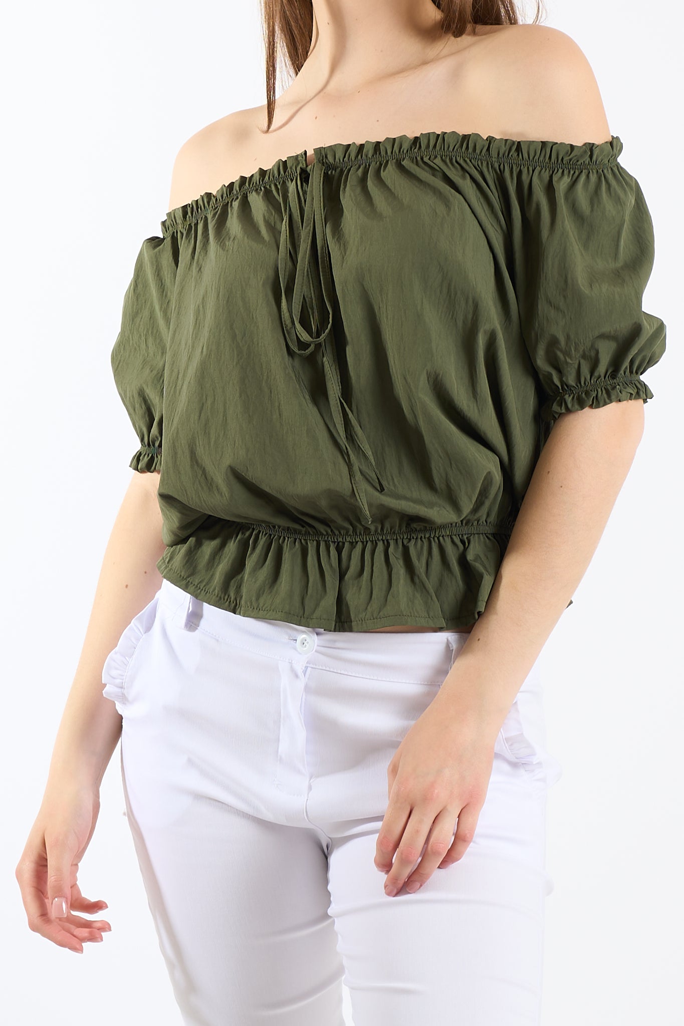 Blusa arricciata con laccio