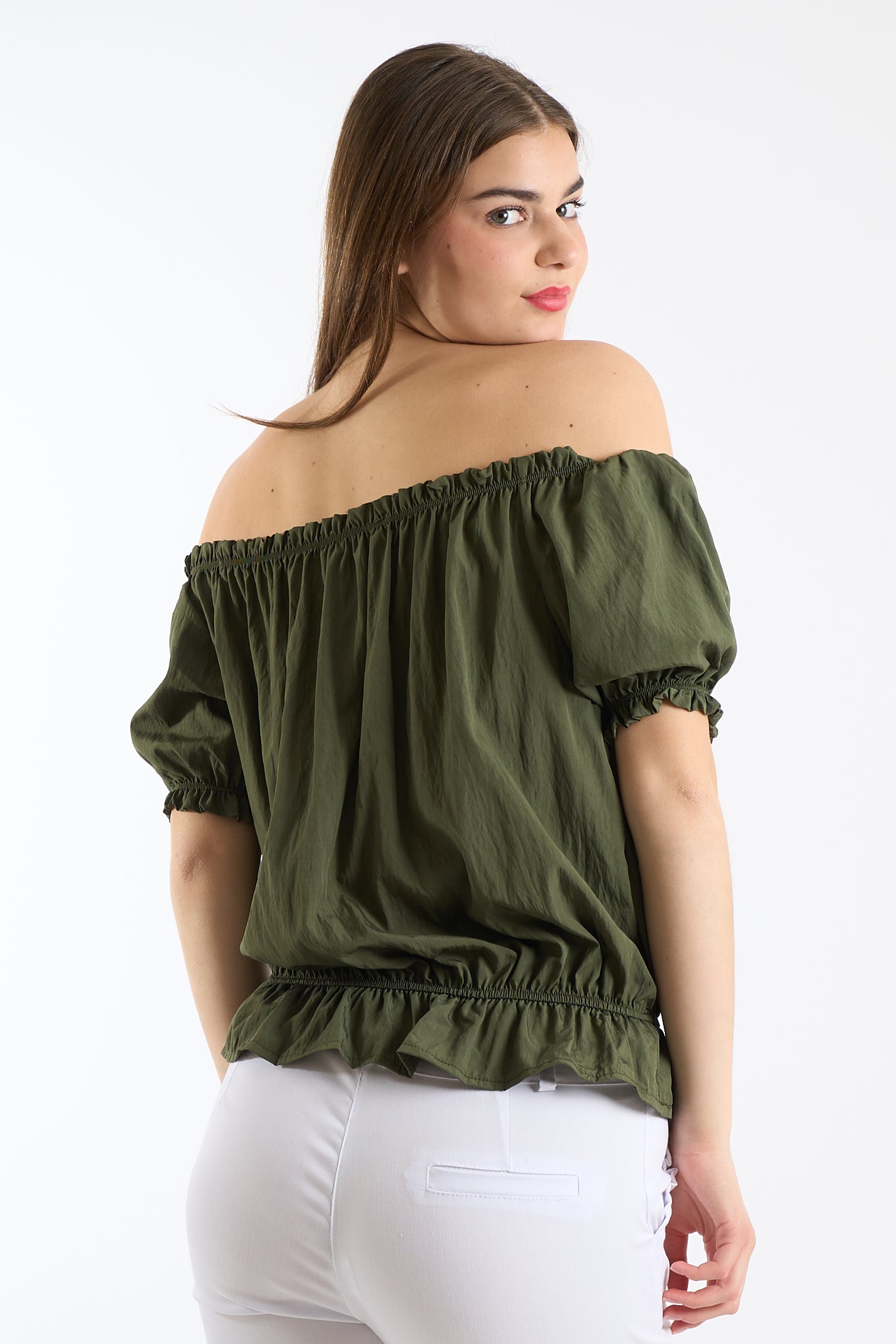 Blusa arricciata con laccio