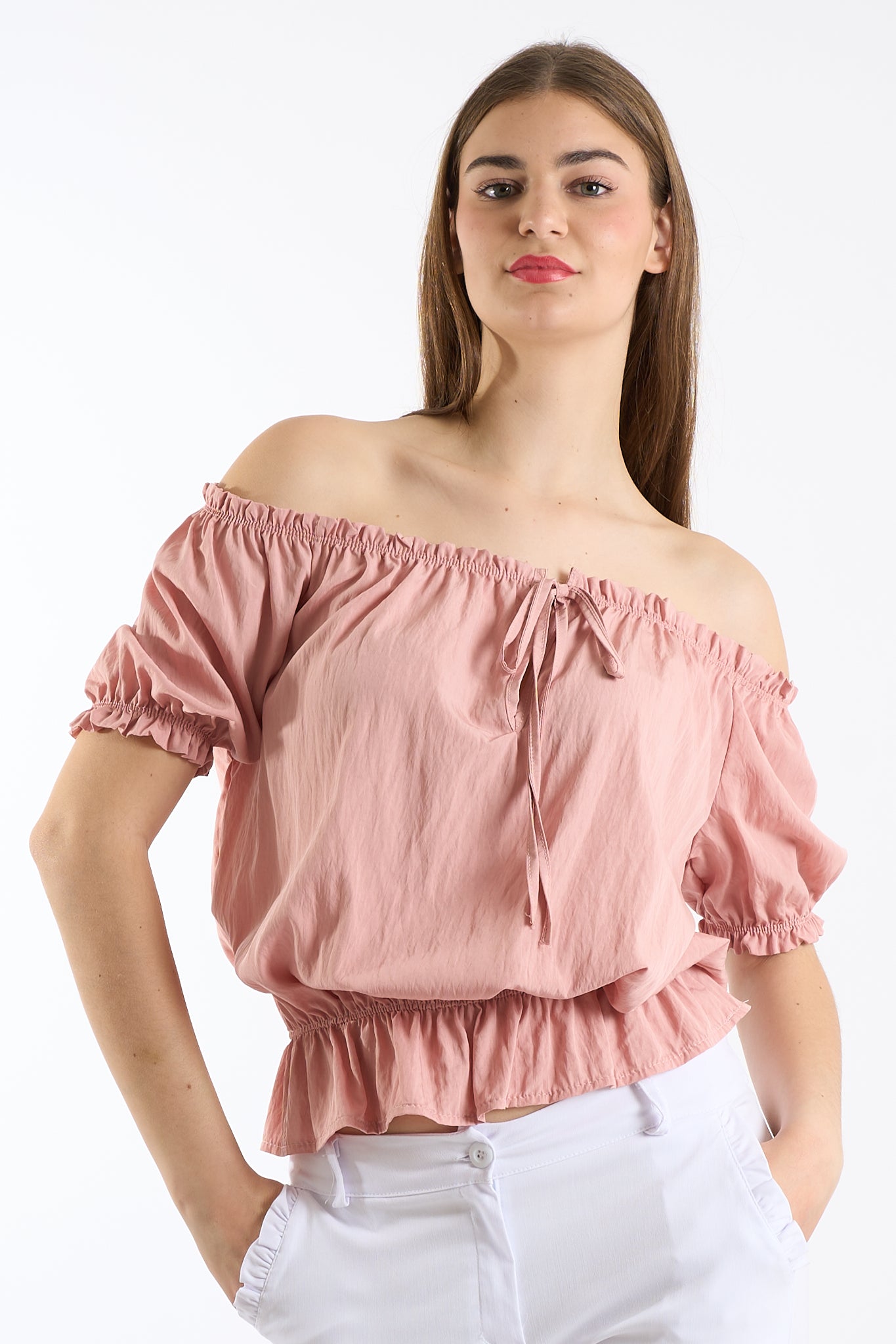 Blusa arricciata con laccio