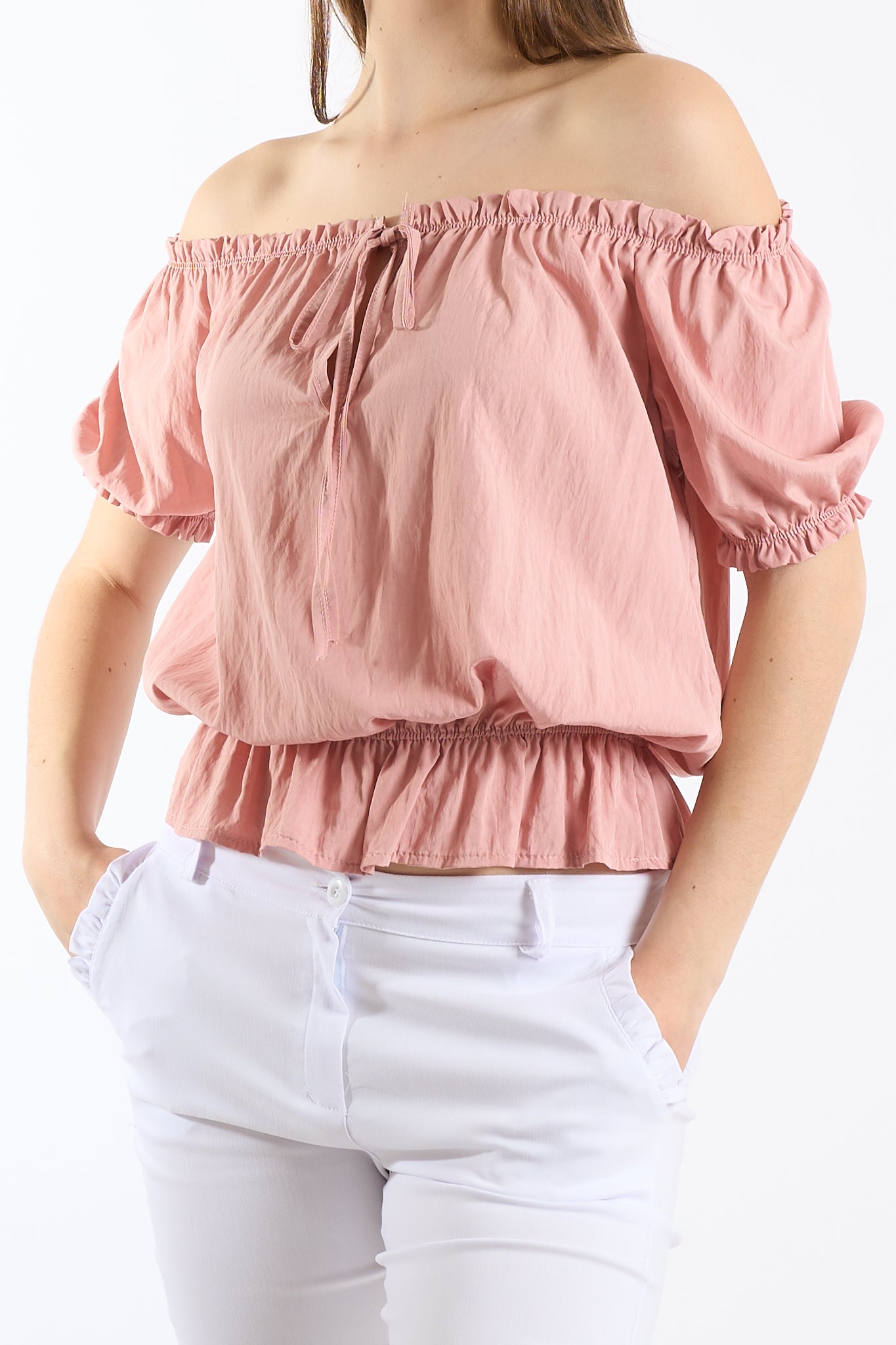 Blusa arricciata con laccio
