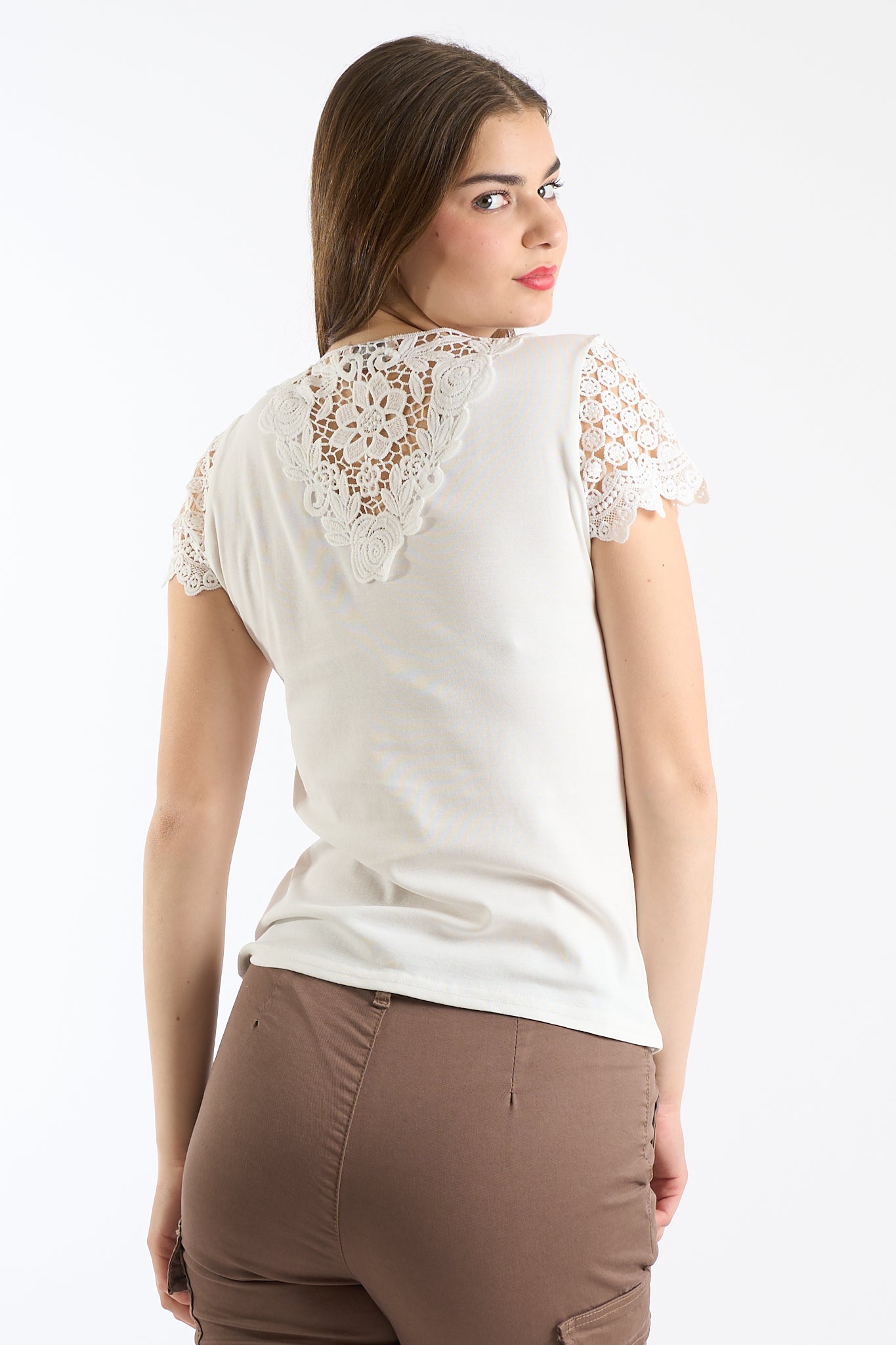 Maglia ricami fiori strass