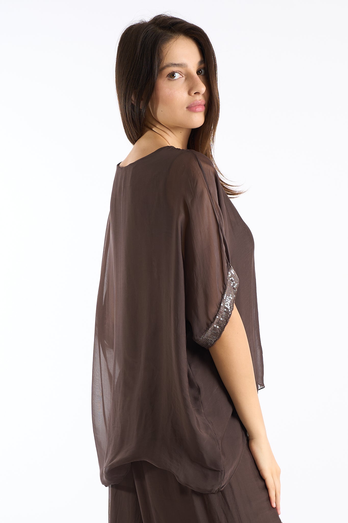 Blusa manica paillettes seta
