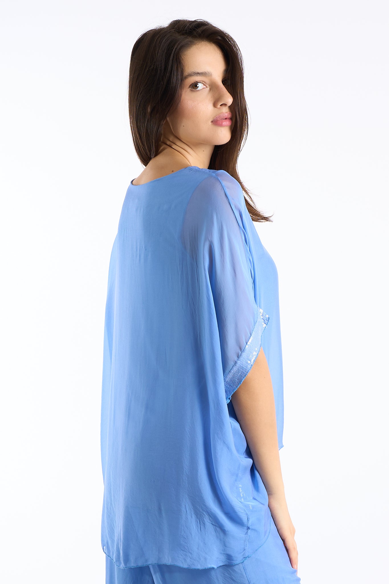 Blusa manica paillettes seta