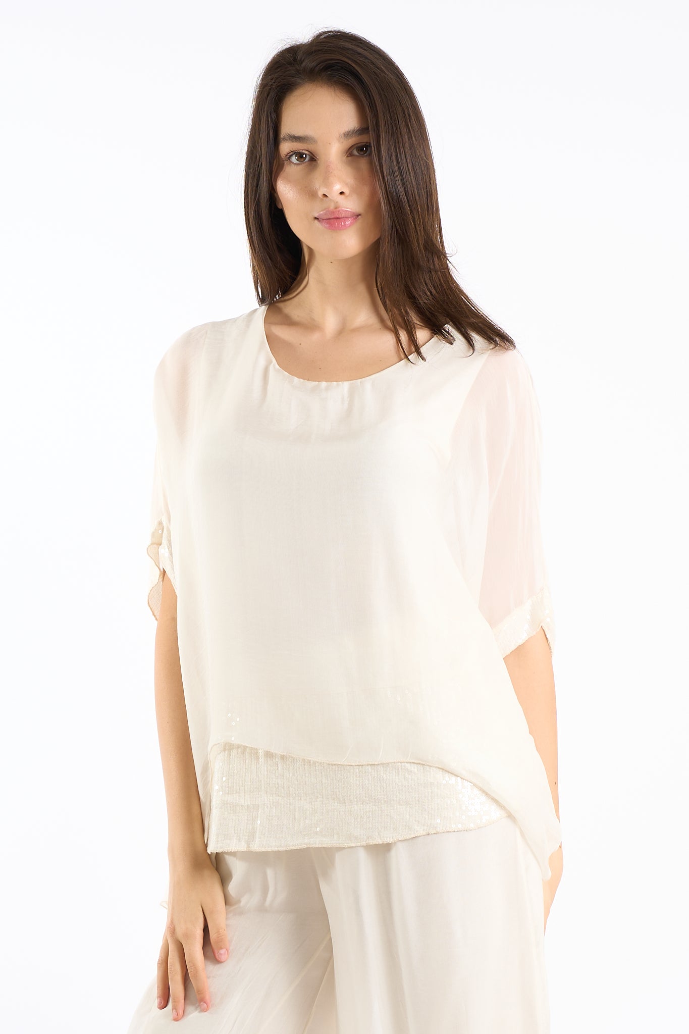 Blusa manica paillettes seta
