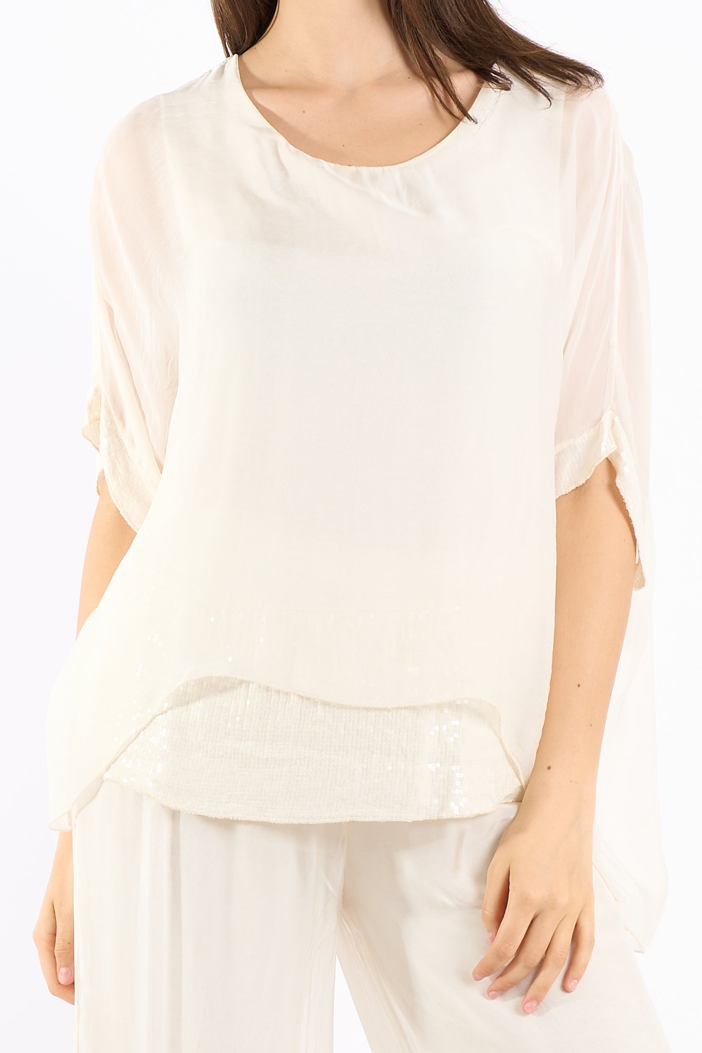 Blusa manica paillettes seta