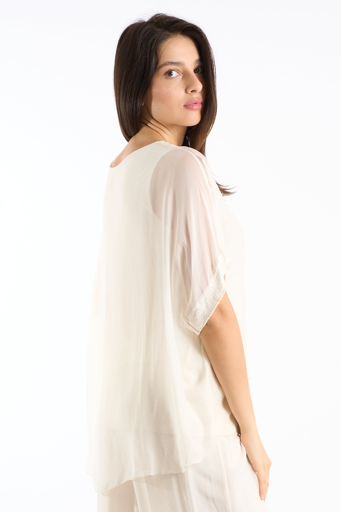 Blusa manica paillettes seta