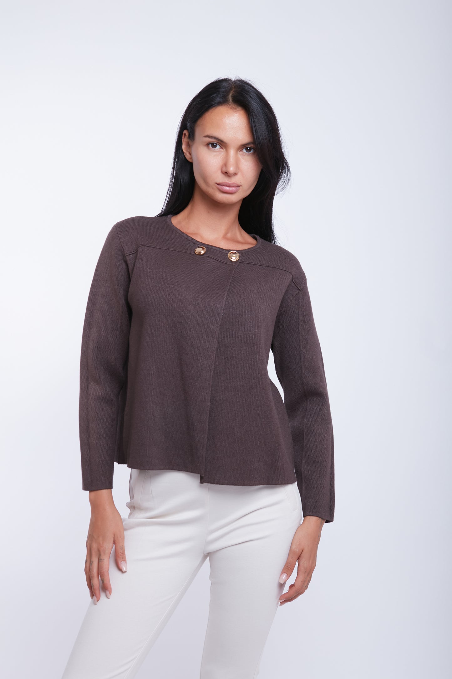 CARDIGAN DUE BOTTONI|Colore:Moro