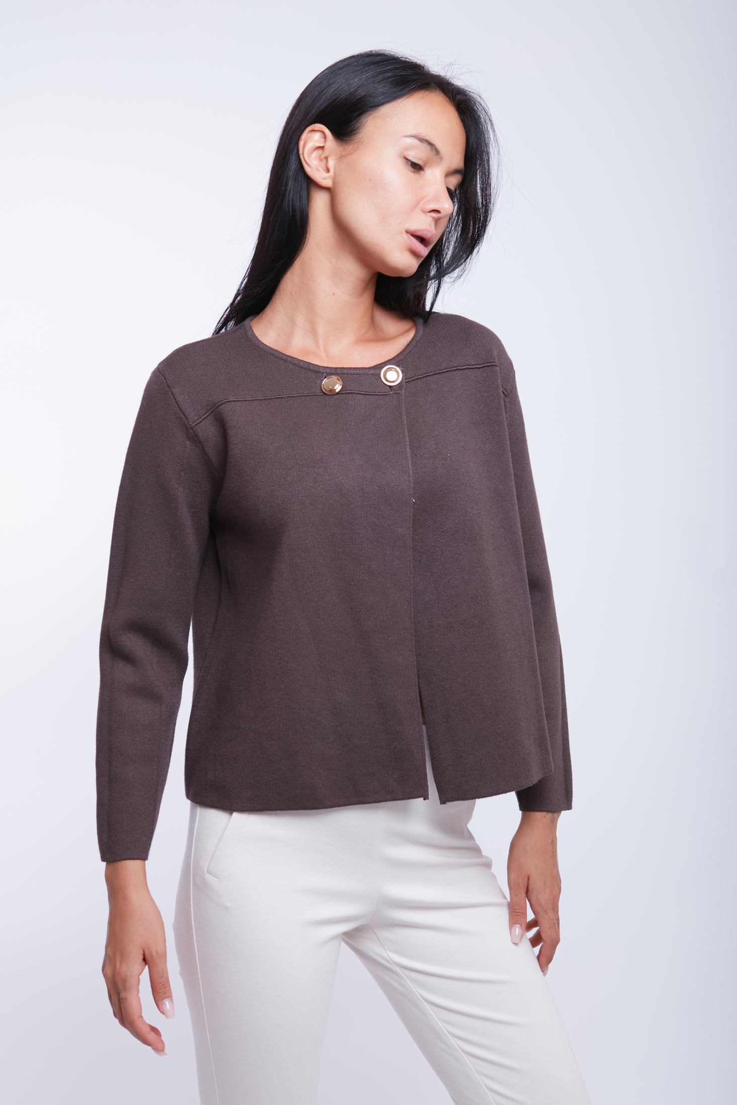 CARDIGAN DUE BOTTONI|Colore:Moro