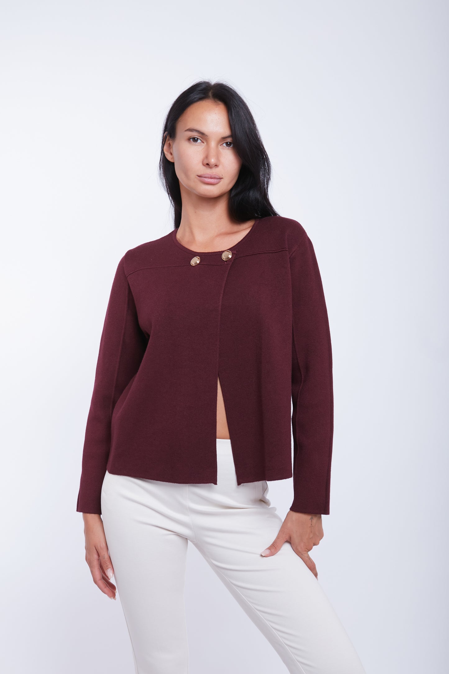 CARDIGAN DUE BOTTONI|Colore:Bordeaux