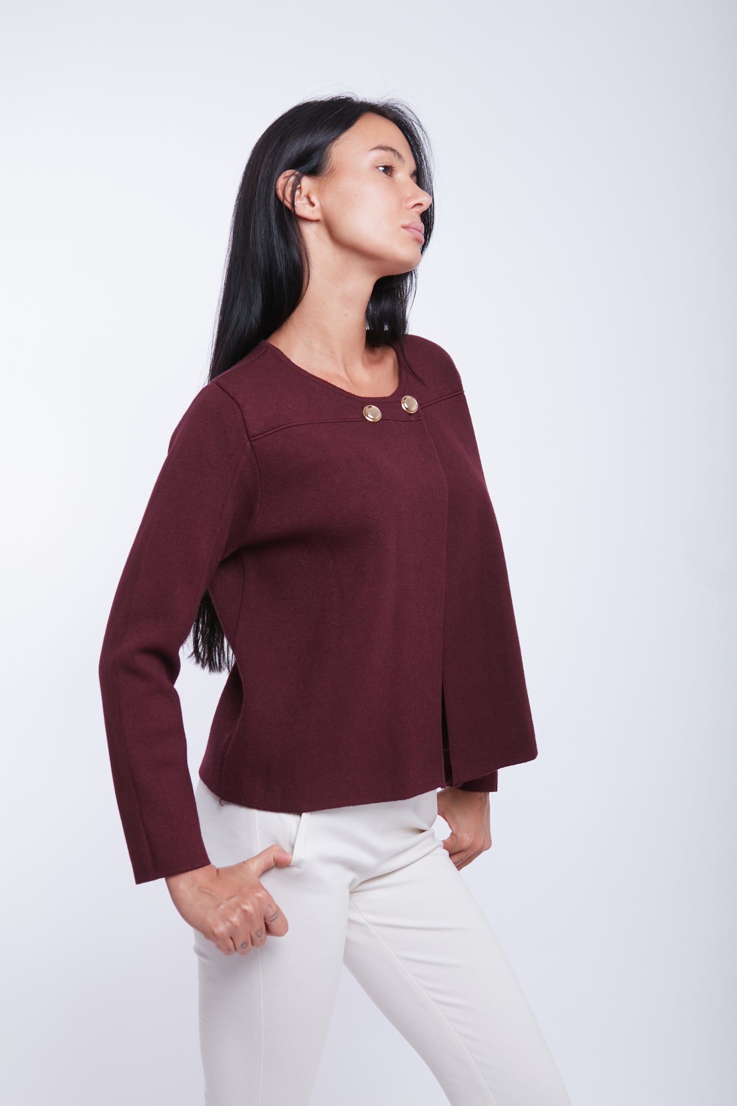 CARDIGAN DUE BOTTONI|Colore:Bordeaux
