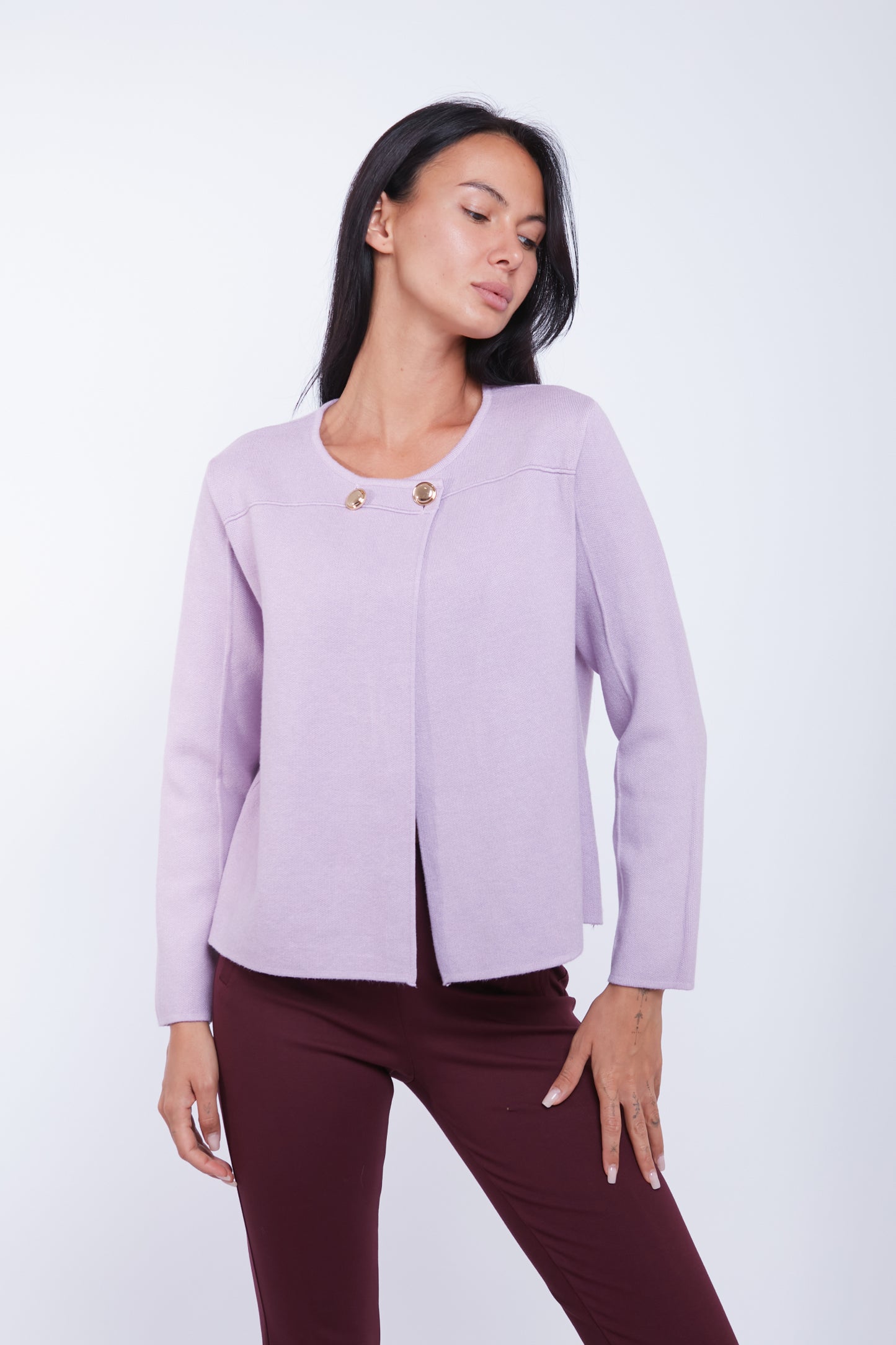 CARDIGAN DUE BOTTONI|Colore:Glicine