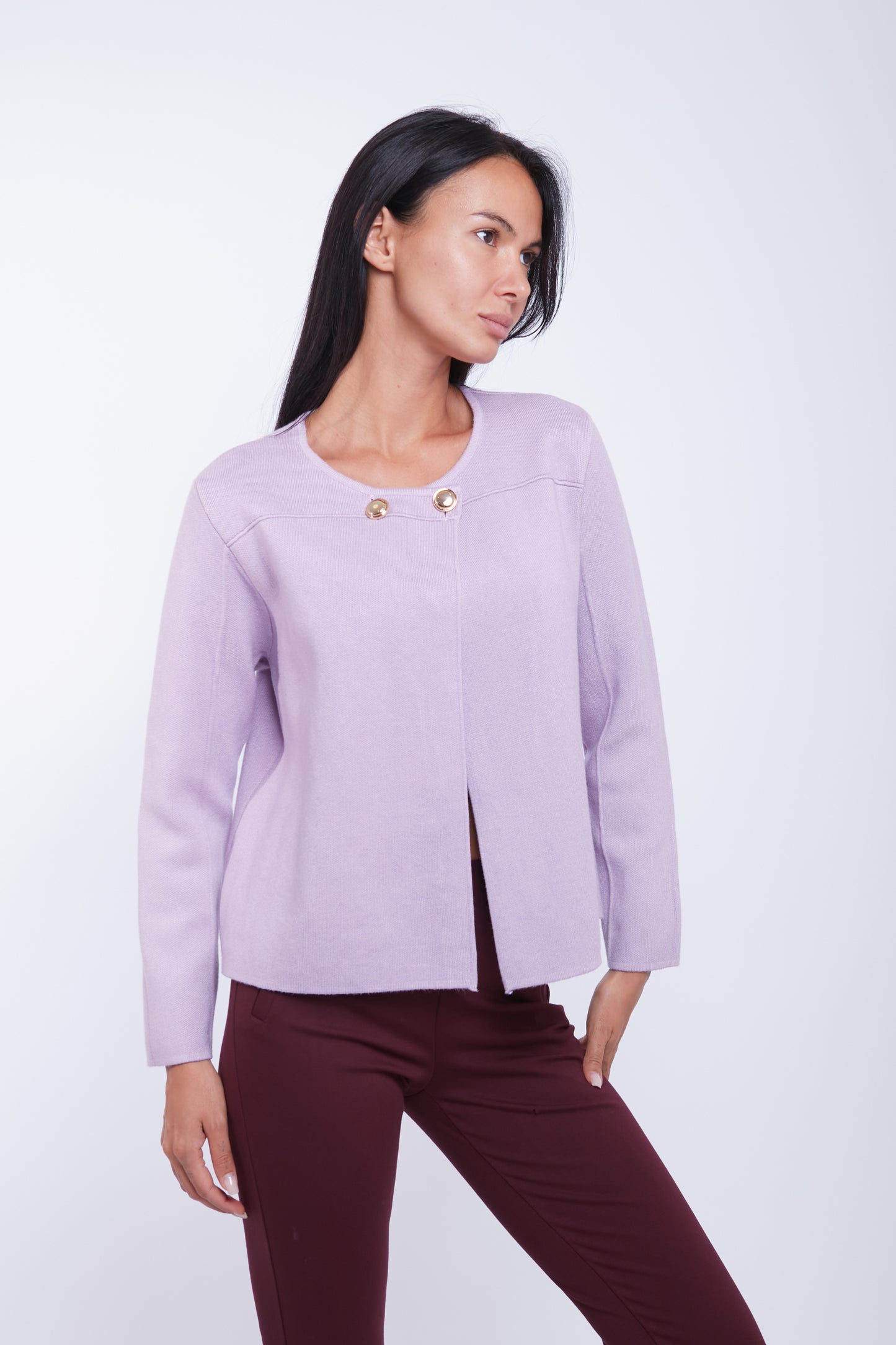 CARDIGAN DUE BOTTONI|Colore:Glicine
