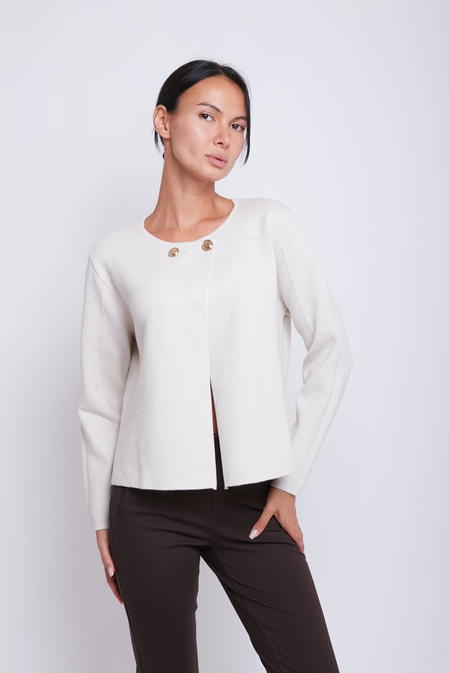 CARDIGAN DUE BOTTONI|Colore:Burro