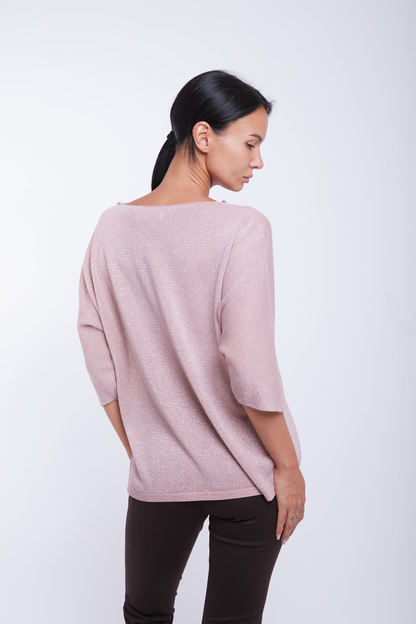 MAGLIA SCOLLO V LUREX PERLINE