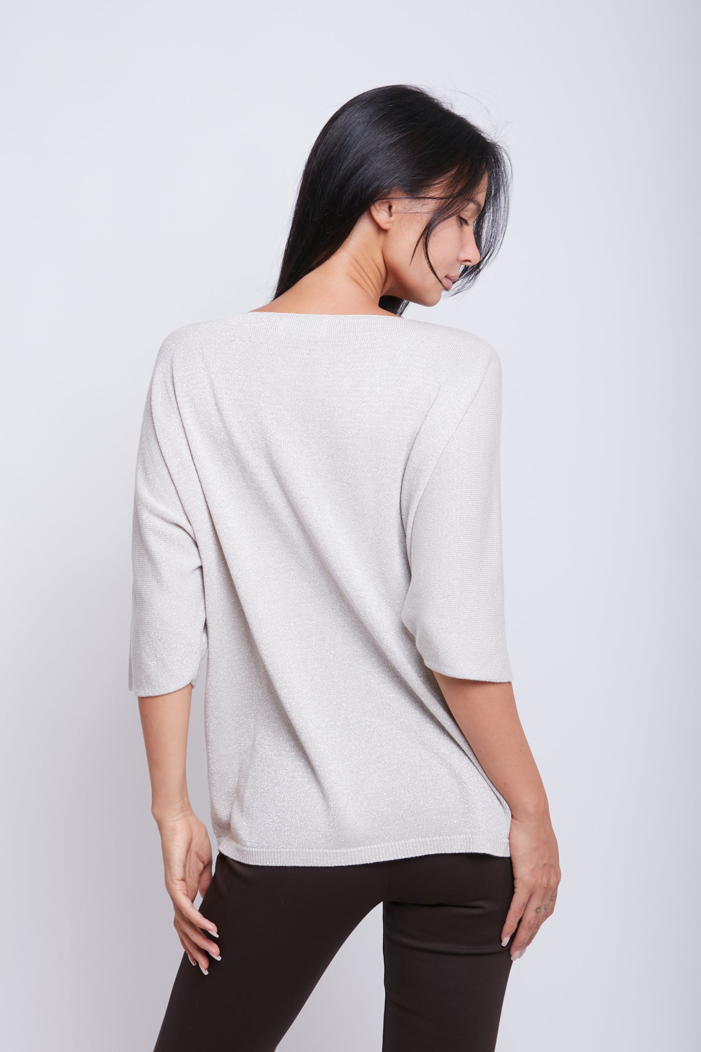 MAGLIA SCOLLO V LUREX PERLINE