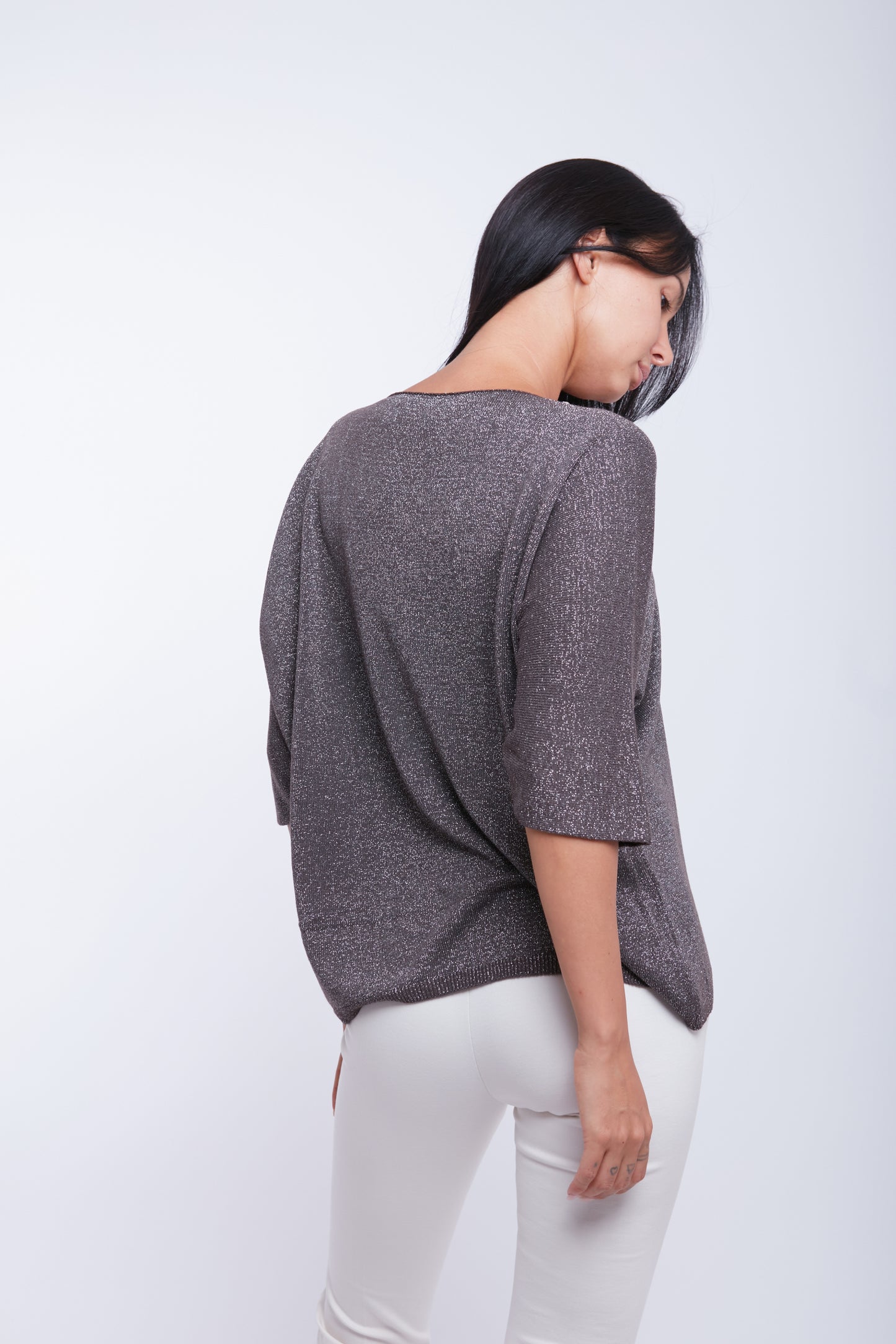 MAGLIA SCOLLO V LUREX PERLINE