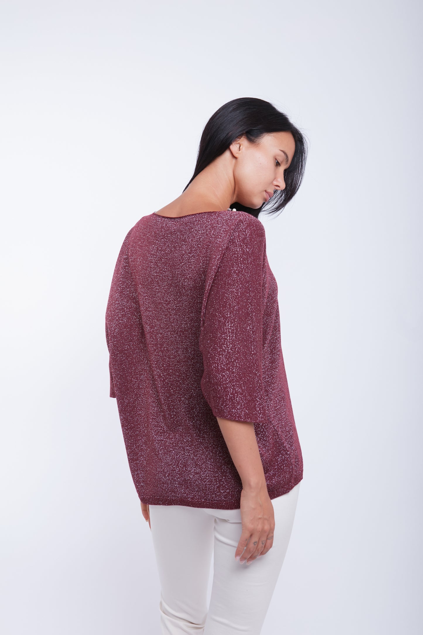 MAGLIA SCOLLO V LUREX PERLINE