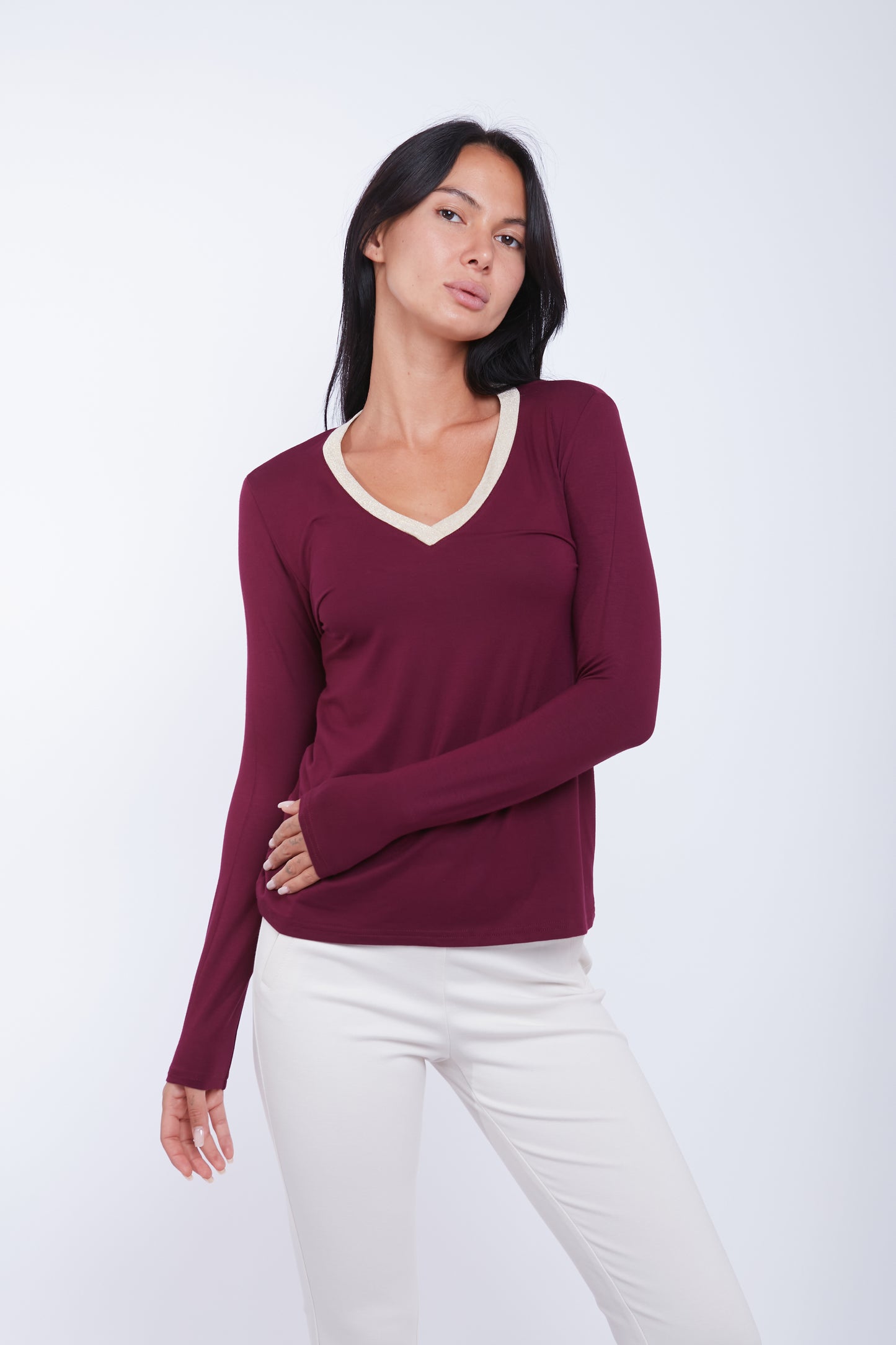 MAGLIA SCOLLO V LUREX